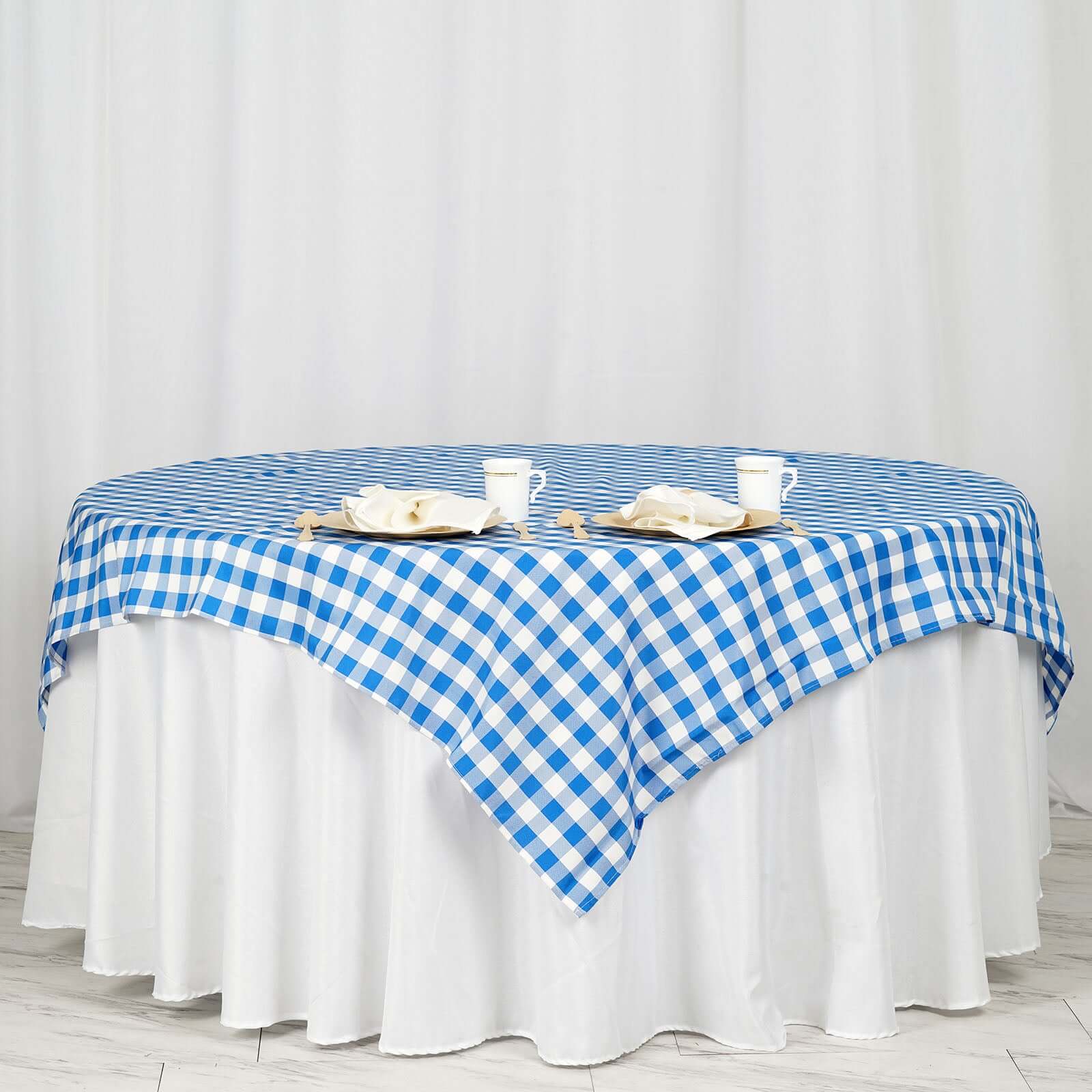 Polyester 70x70 Table Overlay Square Tablecloth White/Blue - Checkered Buffalo Plaid Table Topper