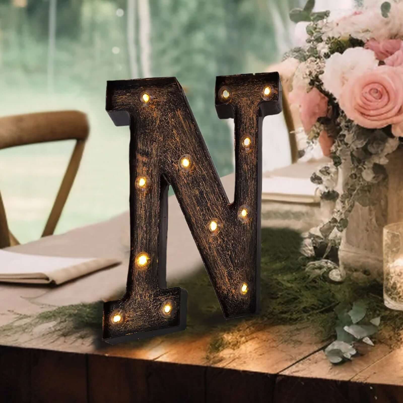 LED Marquee Letter N Industrial Style Antique Black - Light-Up Alphabet Sign for Weddings & Displays 9