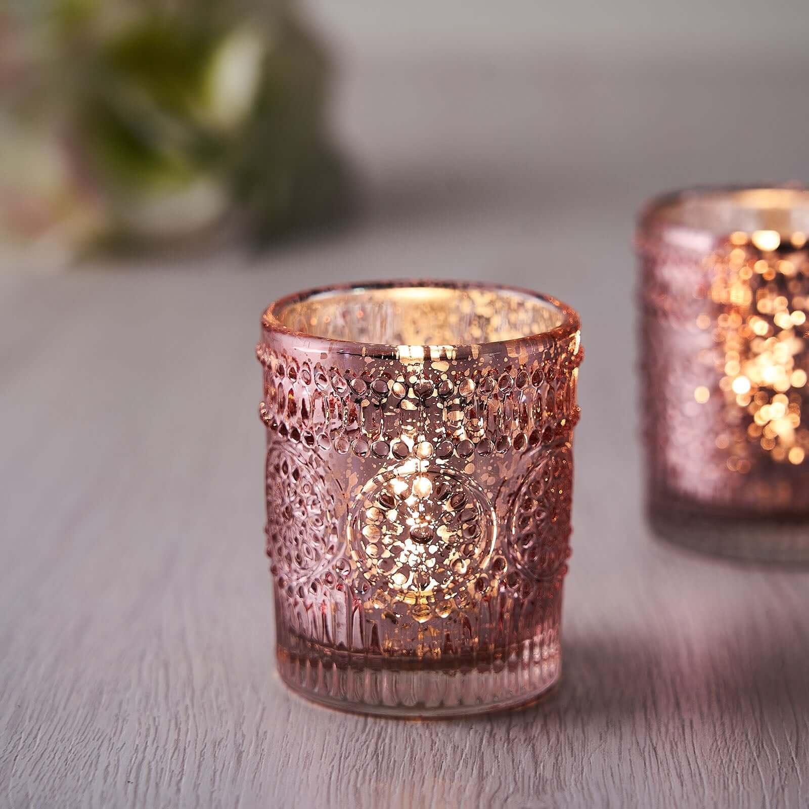 6-Pack Mercury Glass Candle Holders Rose Gold Primrose Design - Votive Tealight Holders for Weddings