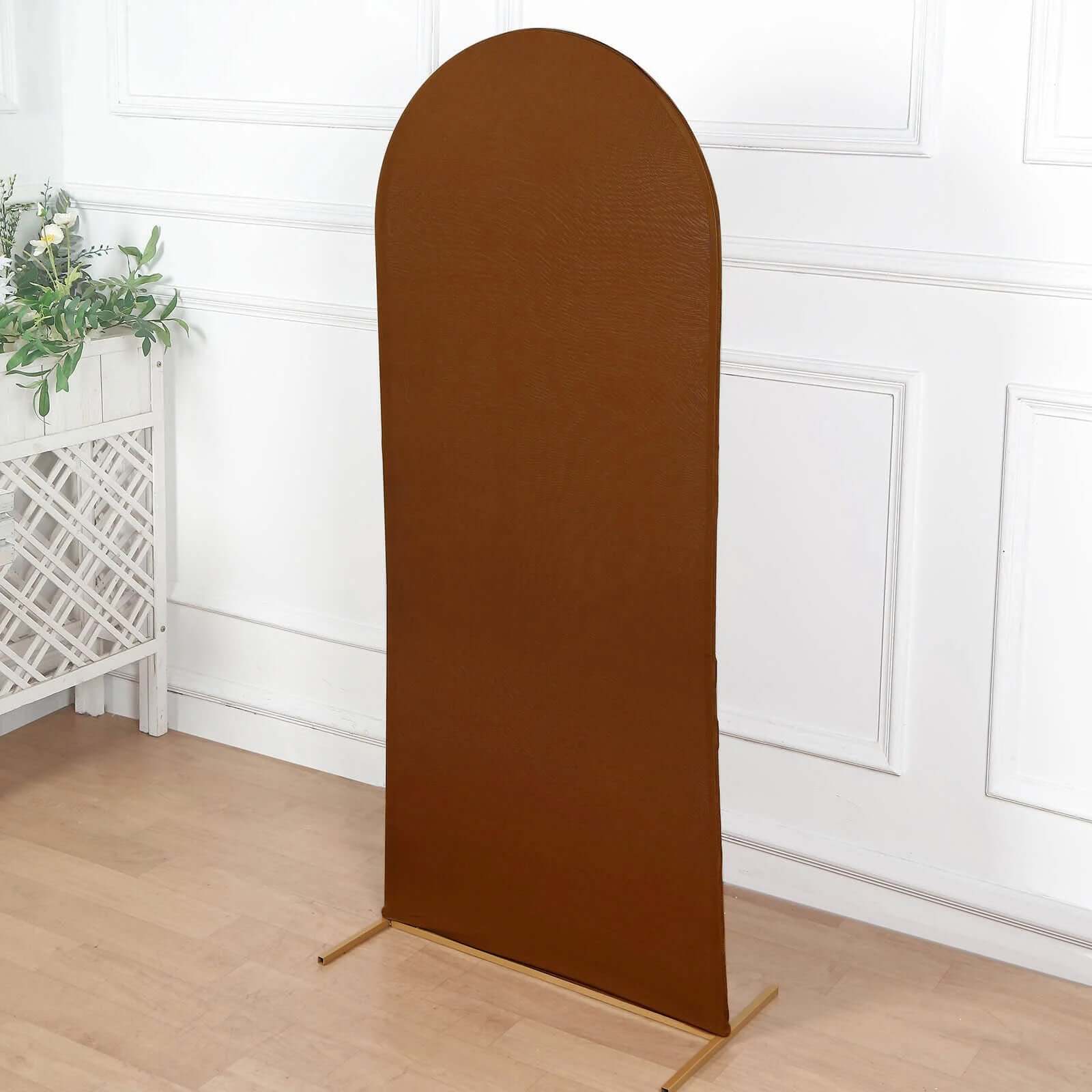 5ft Cinnamon Brown Spandex Fitted Chiara Backdrop Stand Cover For Round Top Wedding Arch