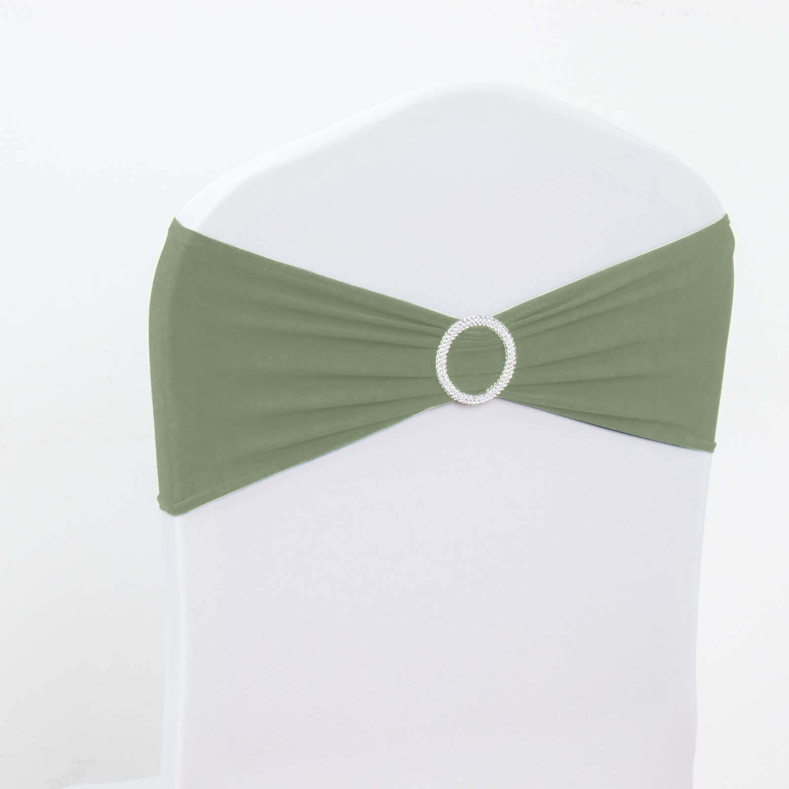 5 Pack Stretch Spandex Chair Sashes Dusty Sage Green - Reusable Chair Bands with Silver Diamond Ring Slide Buckle 5x14