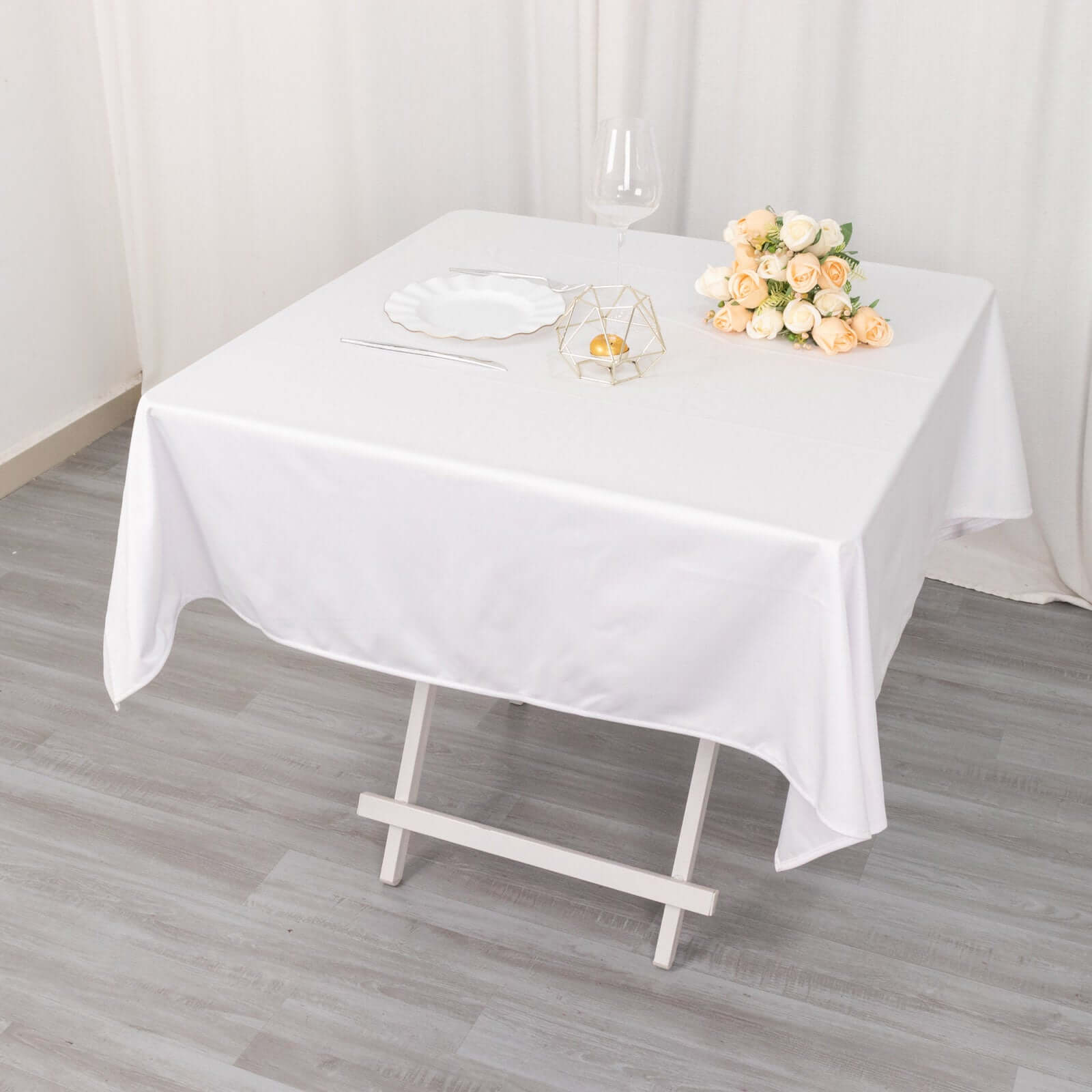 Premium Scuba Square 54x54 Tablecloth White - Wrinkle Free & Stain Resistant Table Cover for Weddings & Events