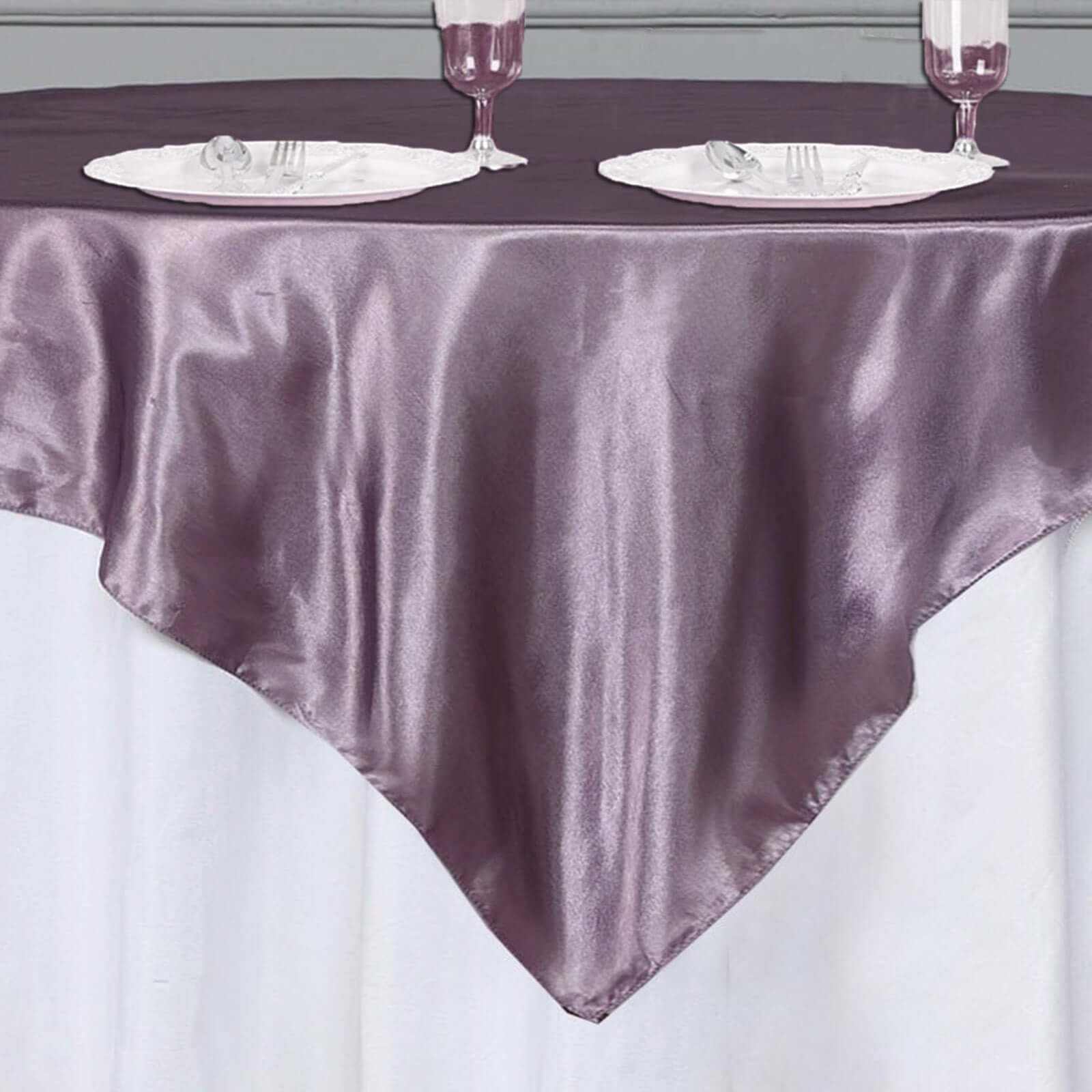 Satin 72x72 Table Overlay Square Tablecloth Violet Amethyst - Smooth Finish Table Cover