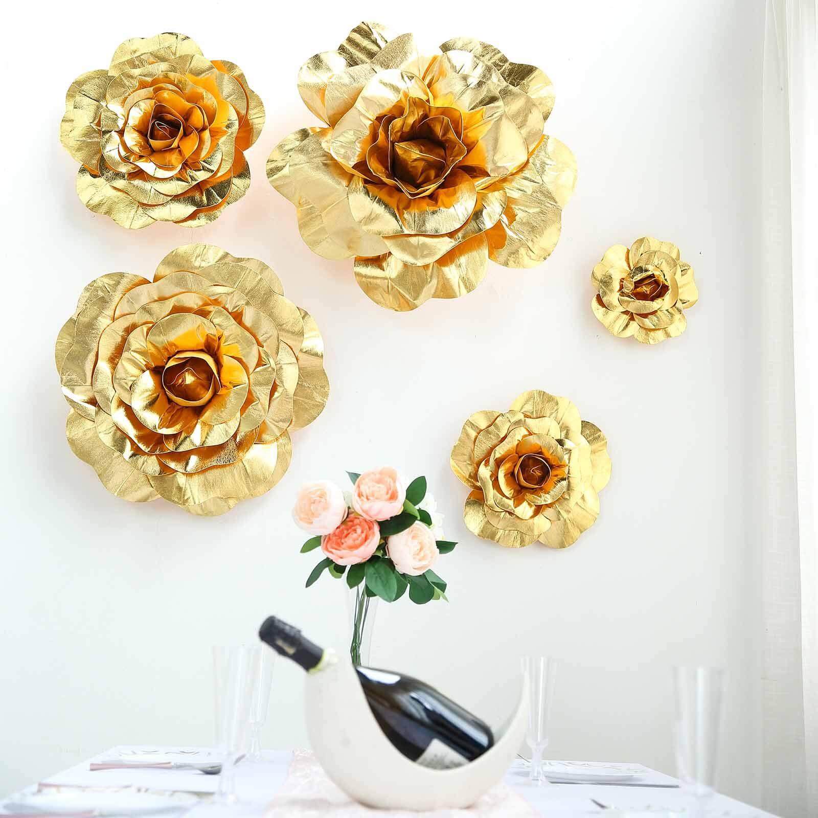 4 Pack 12 Large Metallic Gold Real Touch Artificial Foam DIY Craft Roses