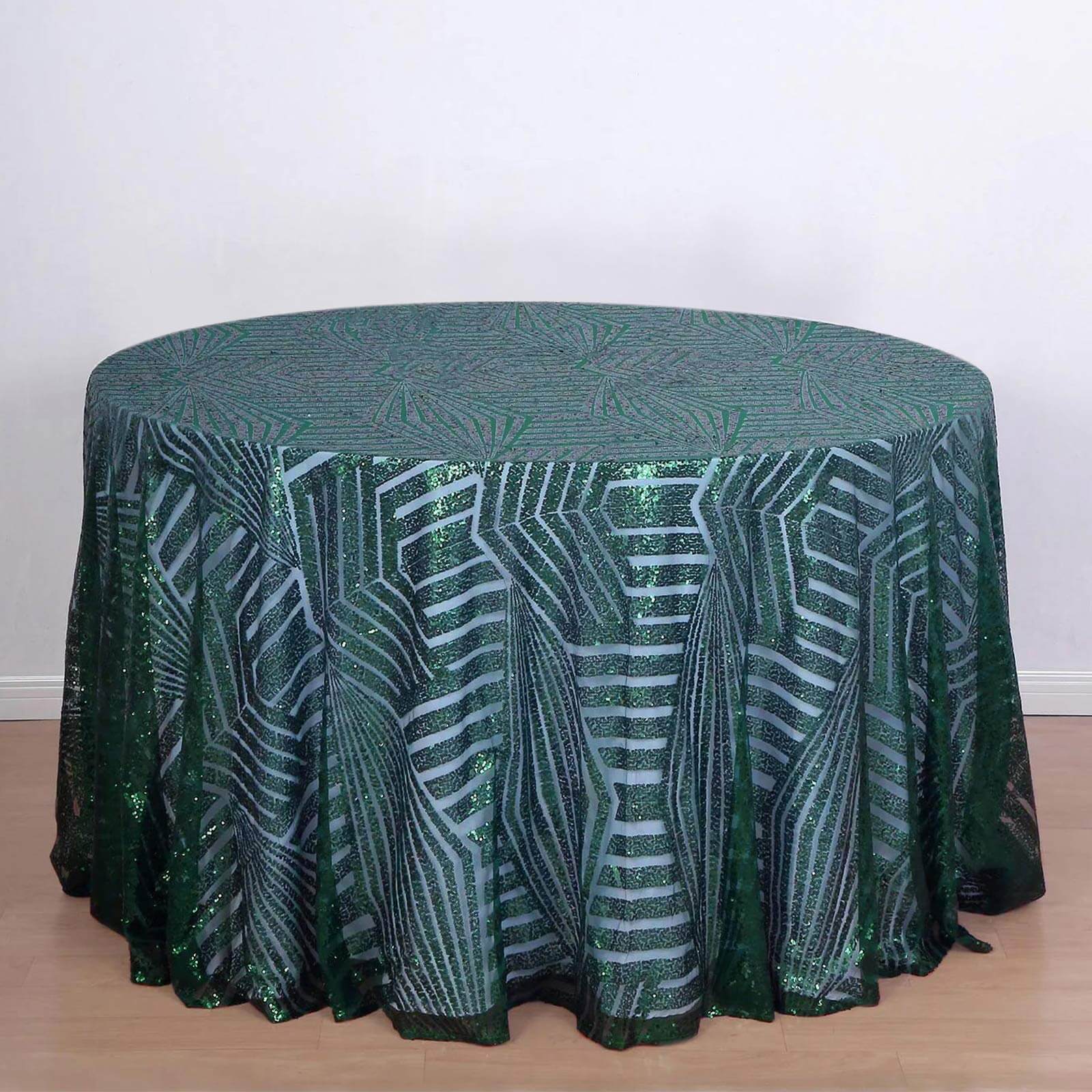 Sequin 120 Round Tablecloth Hunter Emerald Green - Seamless Diamond Glitz Table Cover