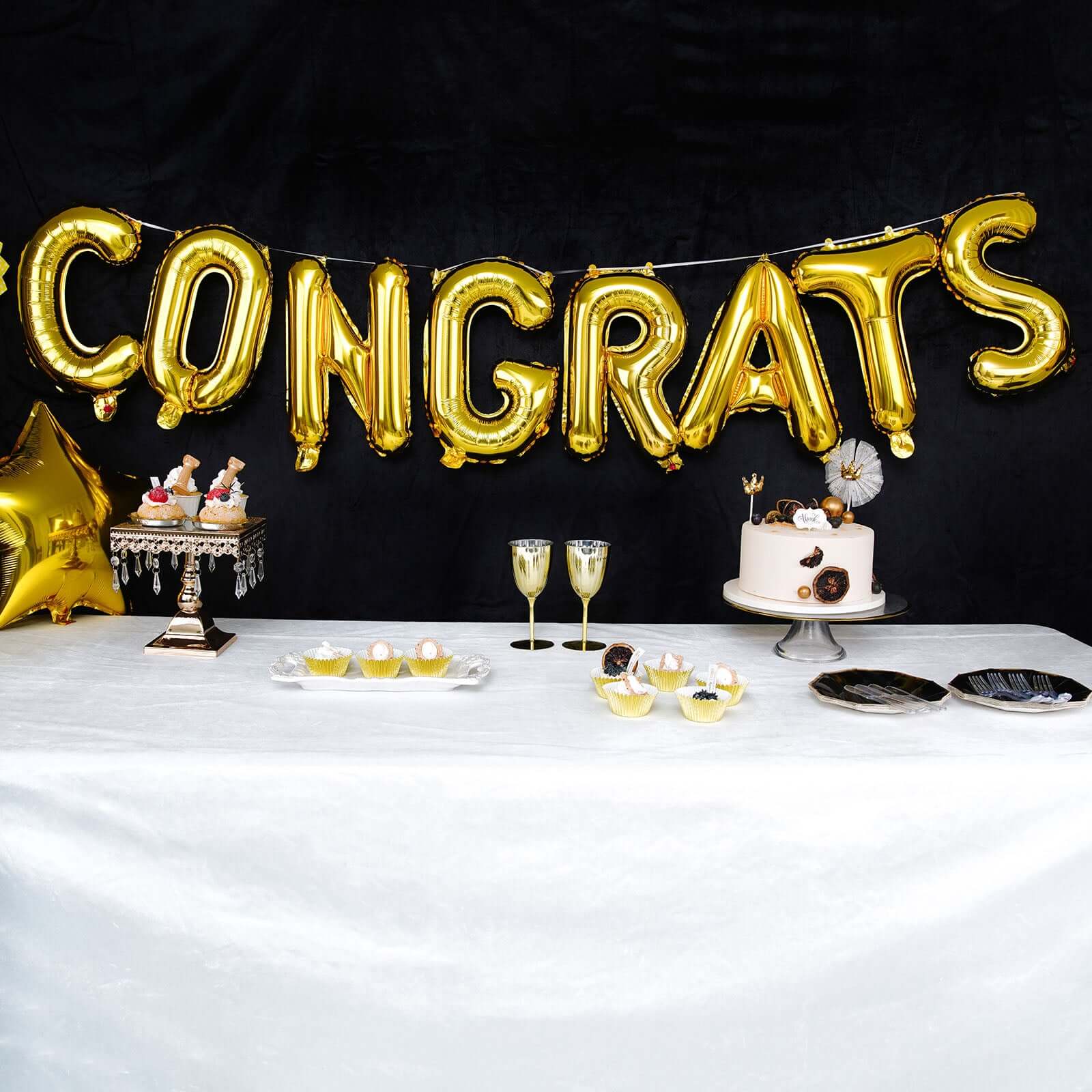 13 Ready-To-Use Shiny Gold Congrats Mylar Foil Balloon Banner Sign