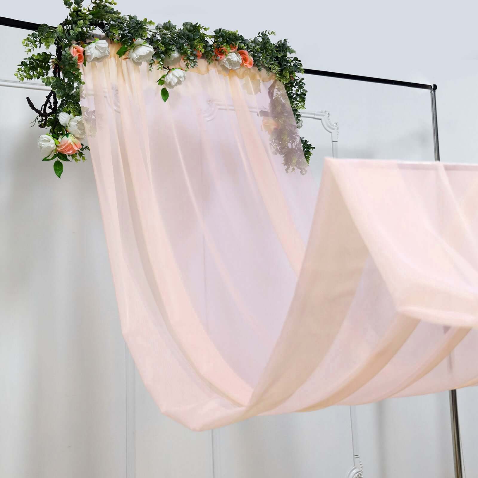 5ftx32ft Premium Blush Chiffon Curtain Panel, Durable Flame Resistant Backdrop Ceiling Drapery With Rod Pocket