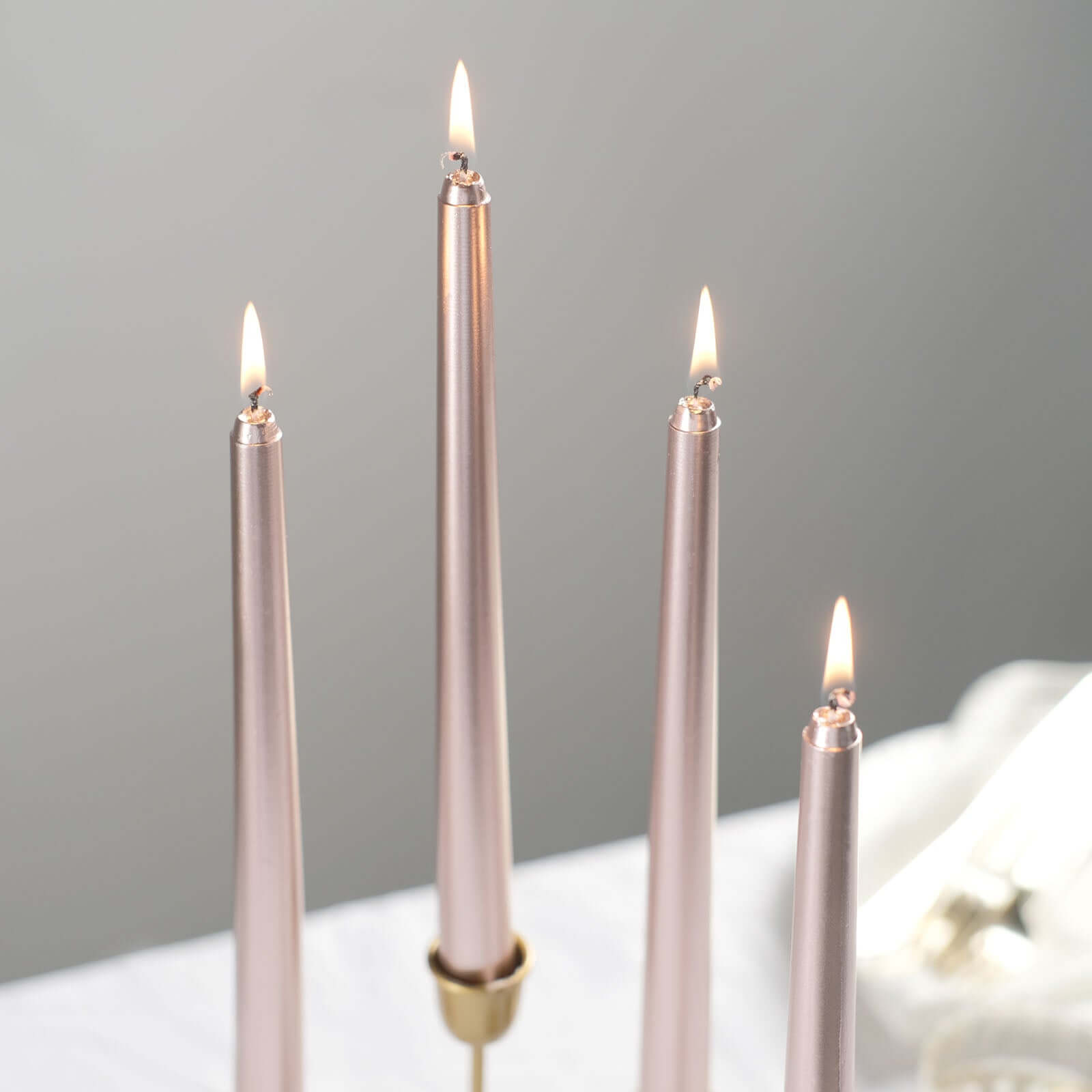 12-Pack Taper Candles Premium Wax Design Metallic Rose Gold - Unscented Candles for Upscale Settings 10