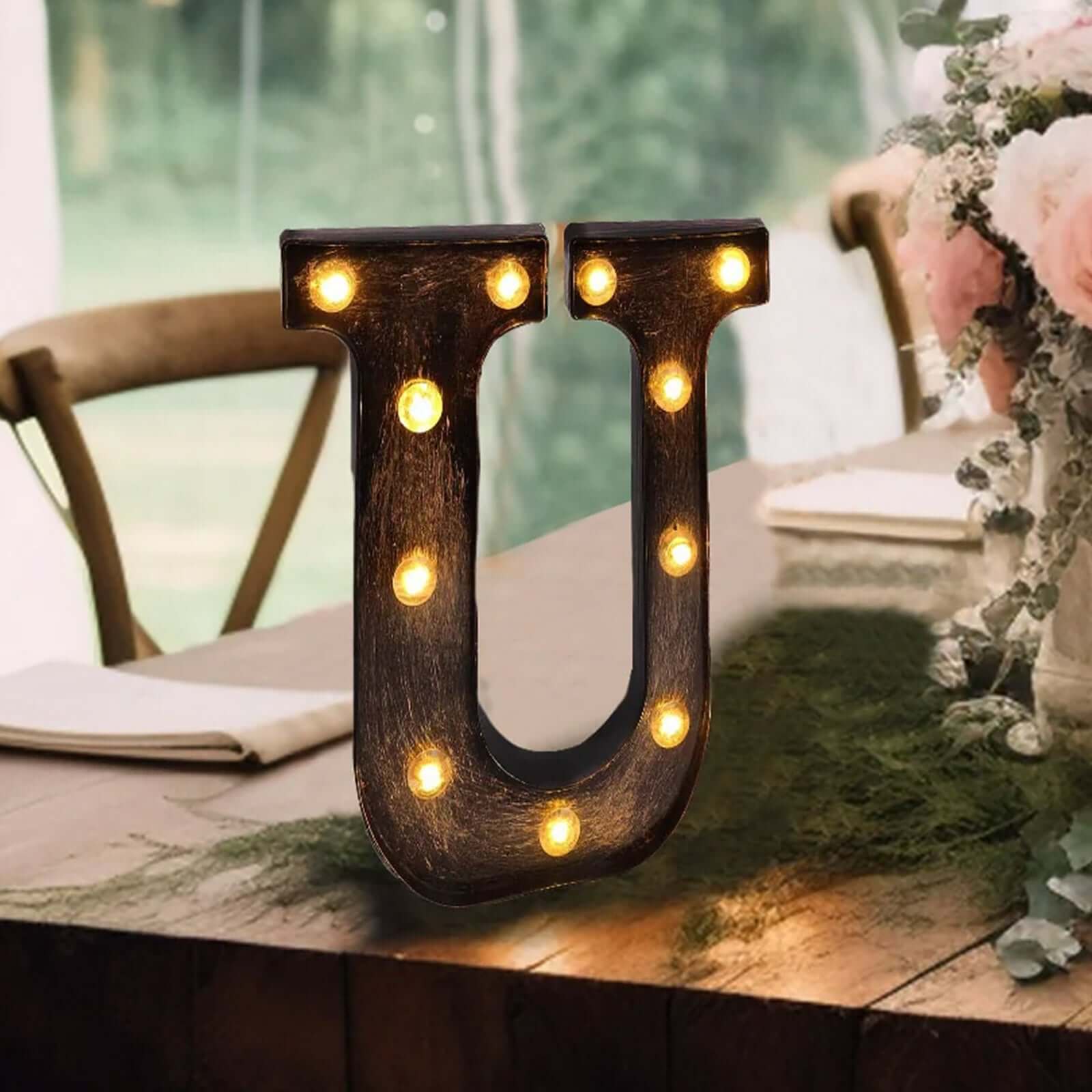 LED Marquee Letter U Industrial Style Antique Black - Light-Up Alphabet Sign for Weddings & Displays 9