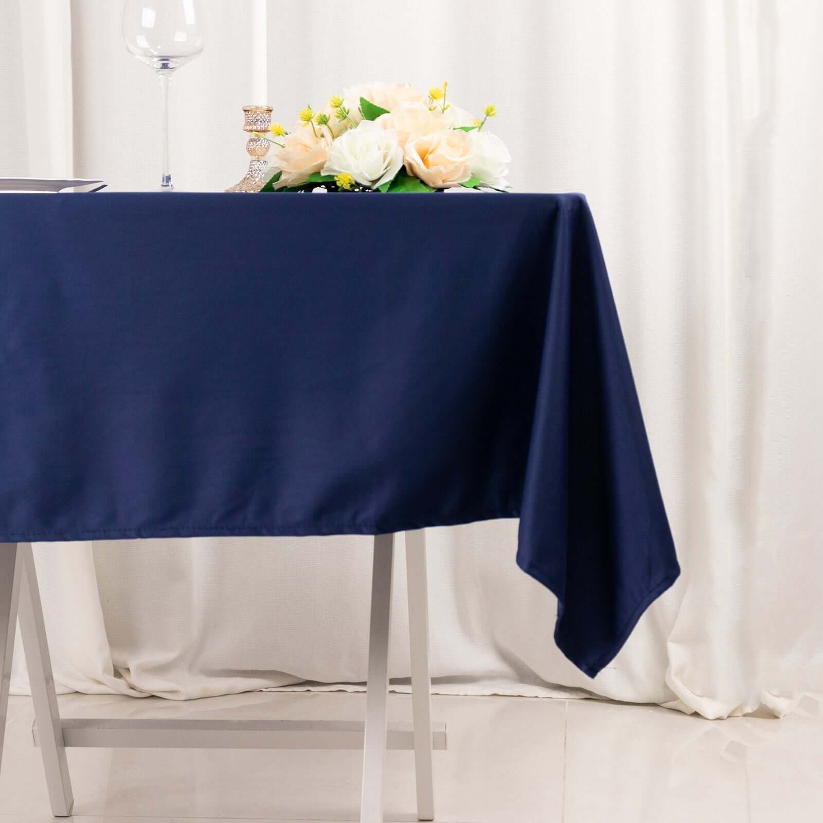 Premium Scuba Square 54x54 Tablecloth Navy Blue - Wrinkle Free & Stain Resistant Table Cover