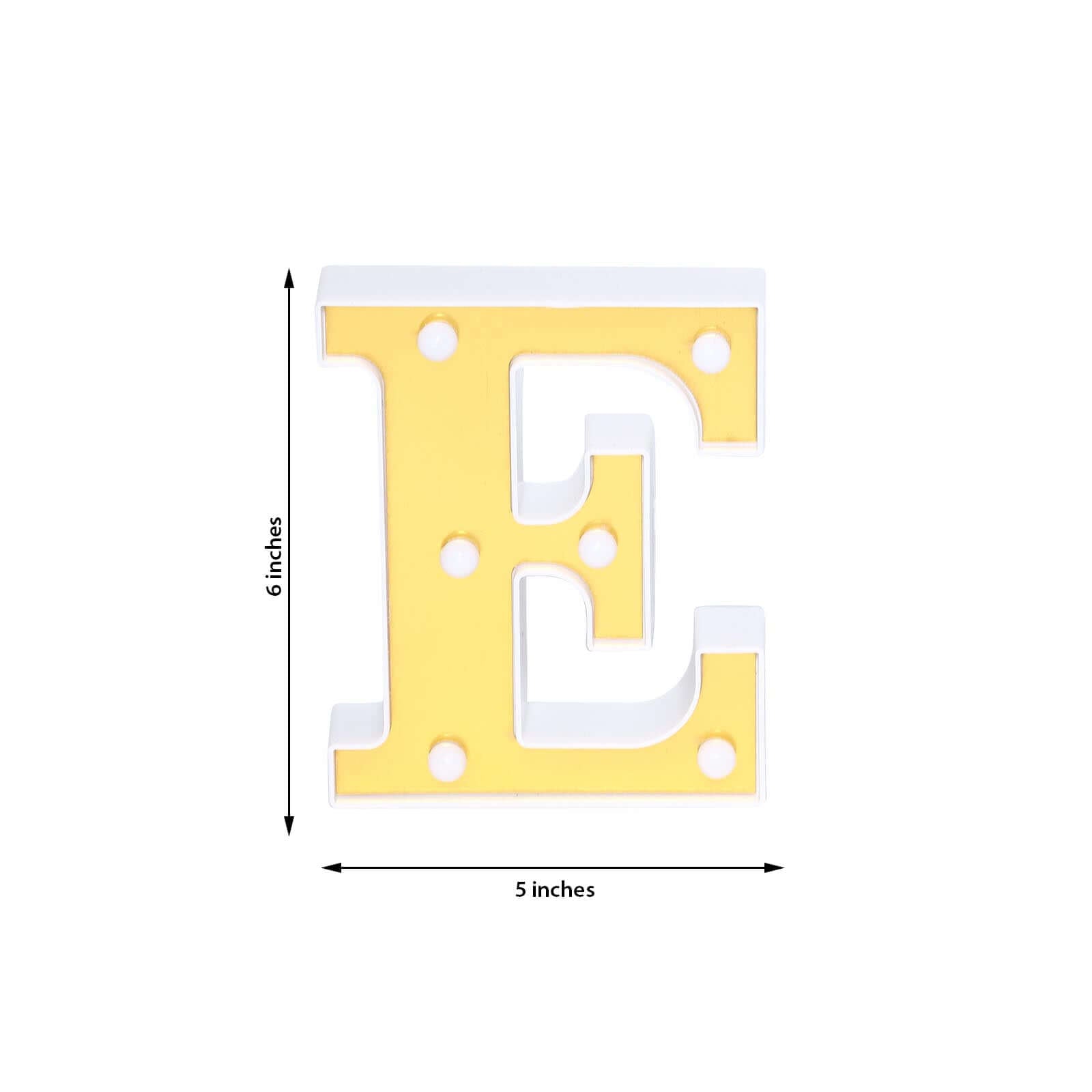 3D Marquee Letter E Warm White 6 LED Lights Gold - Chic Light-Up Decor for Events 6