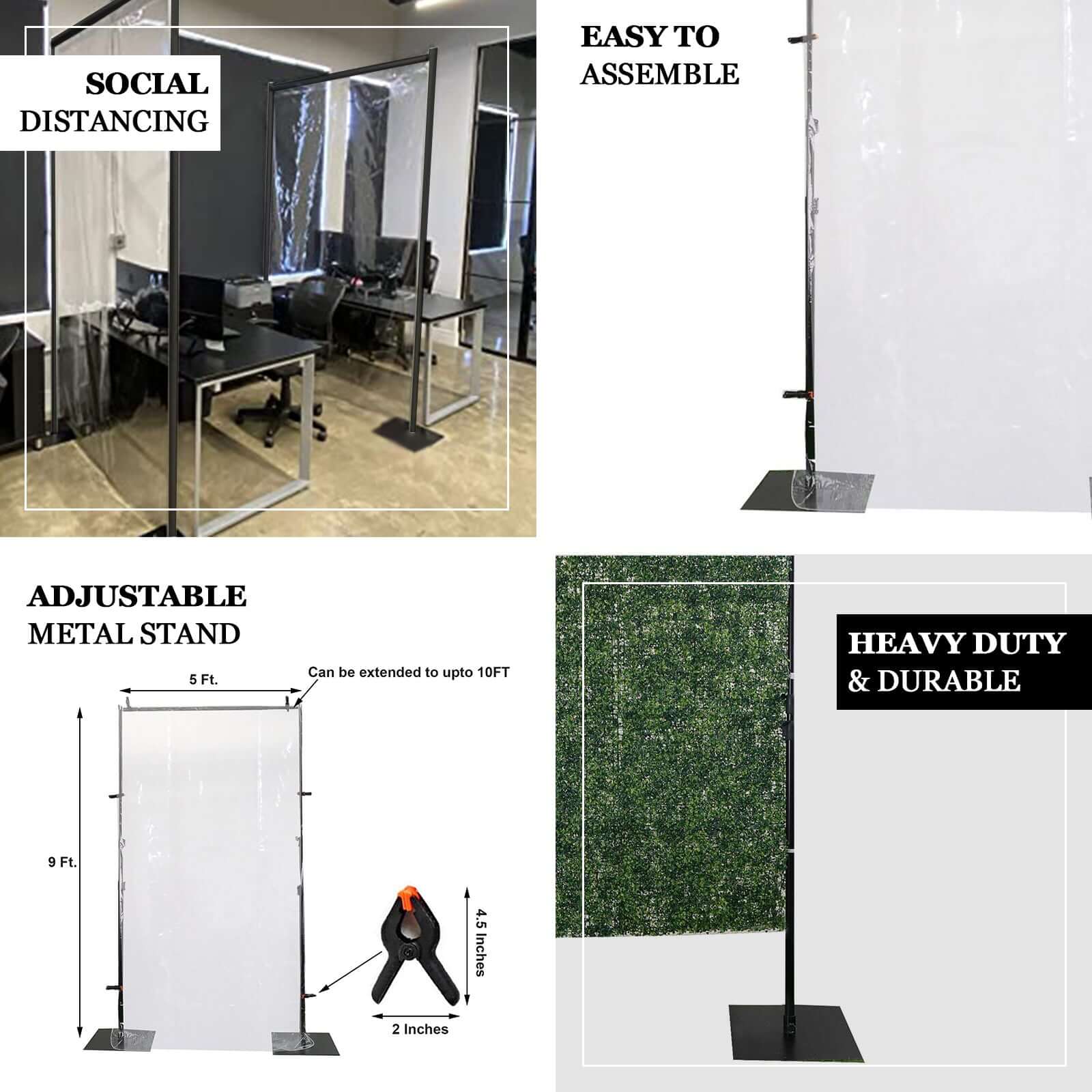 5ft x 9ft Clear Portable Isolation Wall Kit, Floor Standing Sneeze Guard