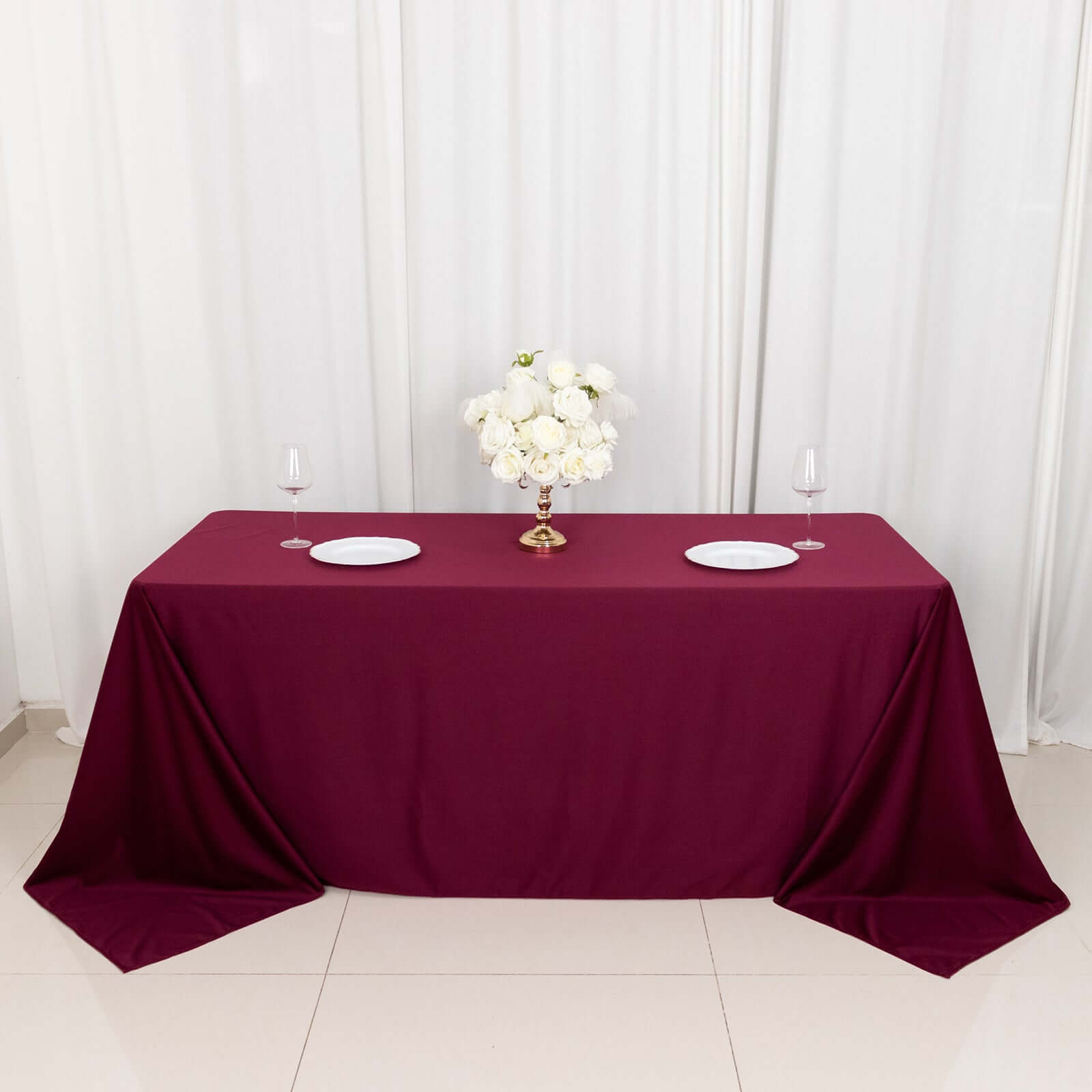 Premium Scuba Rectangular 90x132 Tablecloth Burgundy - Wrinkle Free, Stain Resistant & Seamless Table Cover