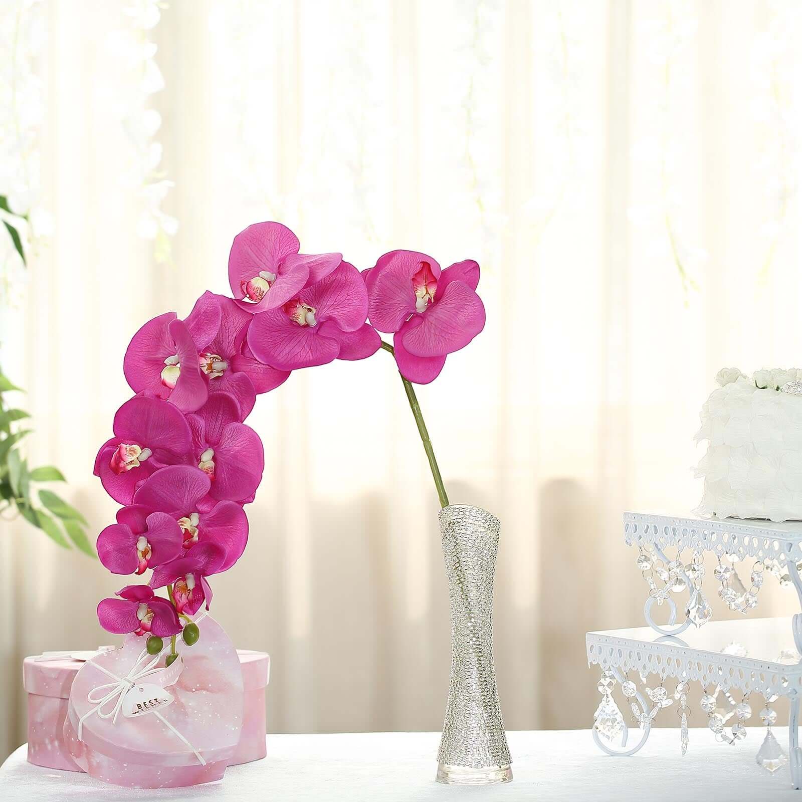 2 Stems 40 Tall Fuchsia Artificial Silk Orchid Flower Bouquets