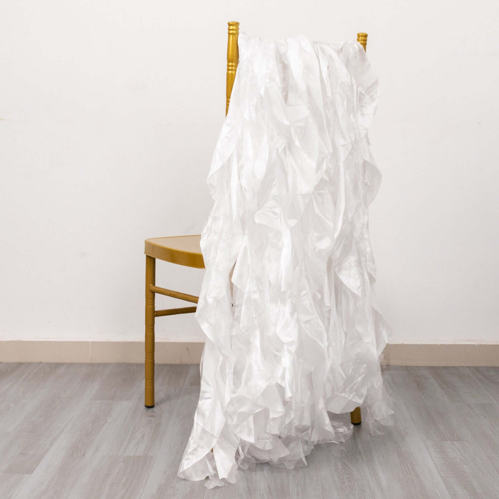 5 Pack Chiffon Satin Chair Sashes White - Easy to Install Lustrous Ruffled Curly Willow Wedding Chair Decorations