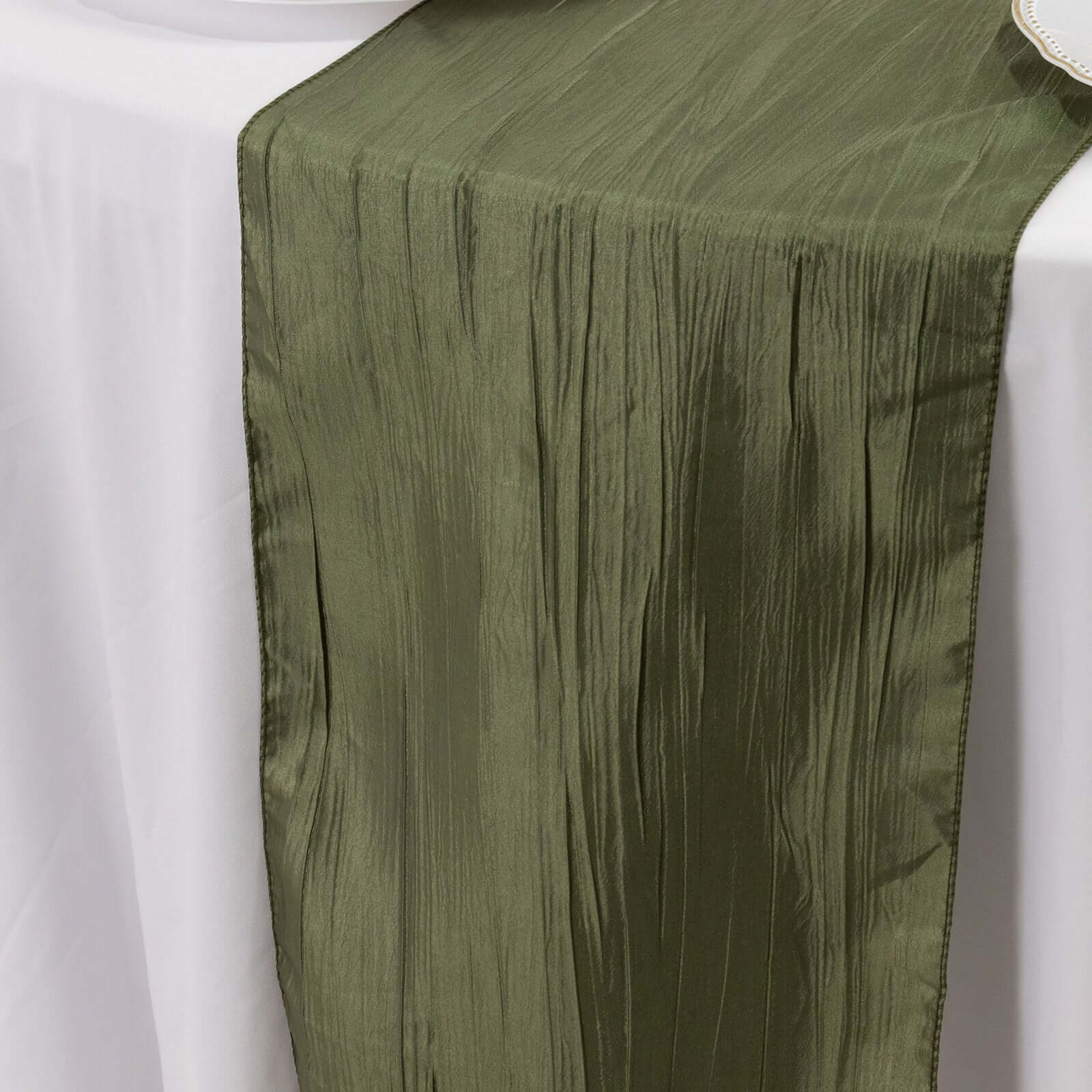 Taffeta 12x108 Table Runner Dusty Sage Green - Accordion Crinkle Design