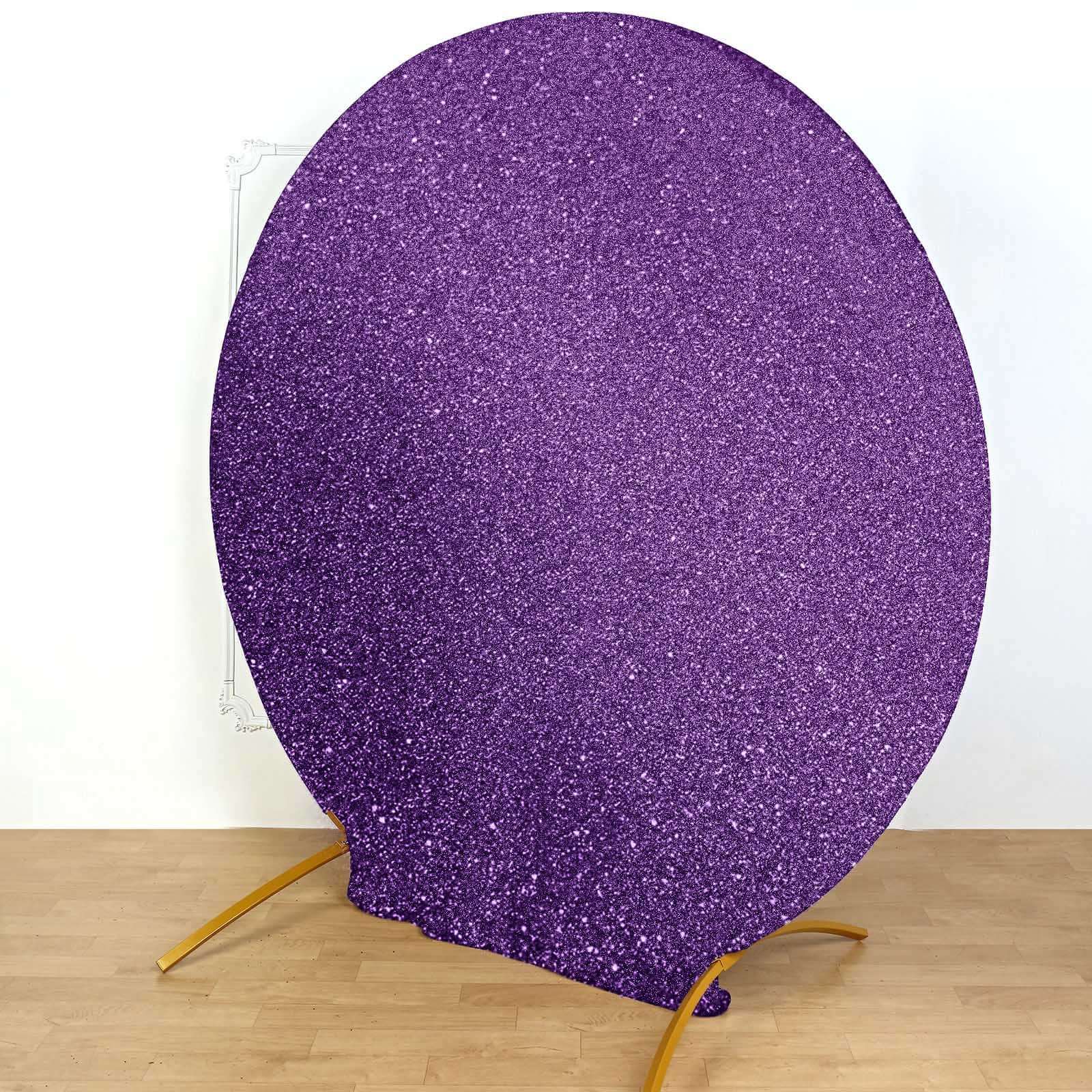 7.5ft Purple Metallic Shimmer Tinsel Spandex Round Wedding Arch Cover, 2-Sided Photo Backdrop