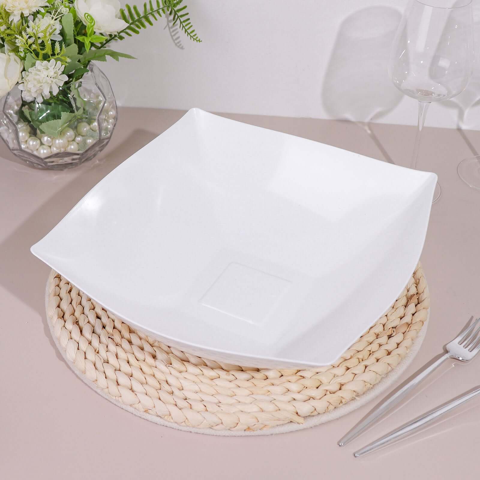 4-Pack Plastic Salad Bowls Large Square White - Durable Disposable Serving Dishes for Parties 128oz