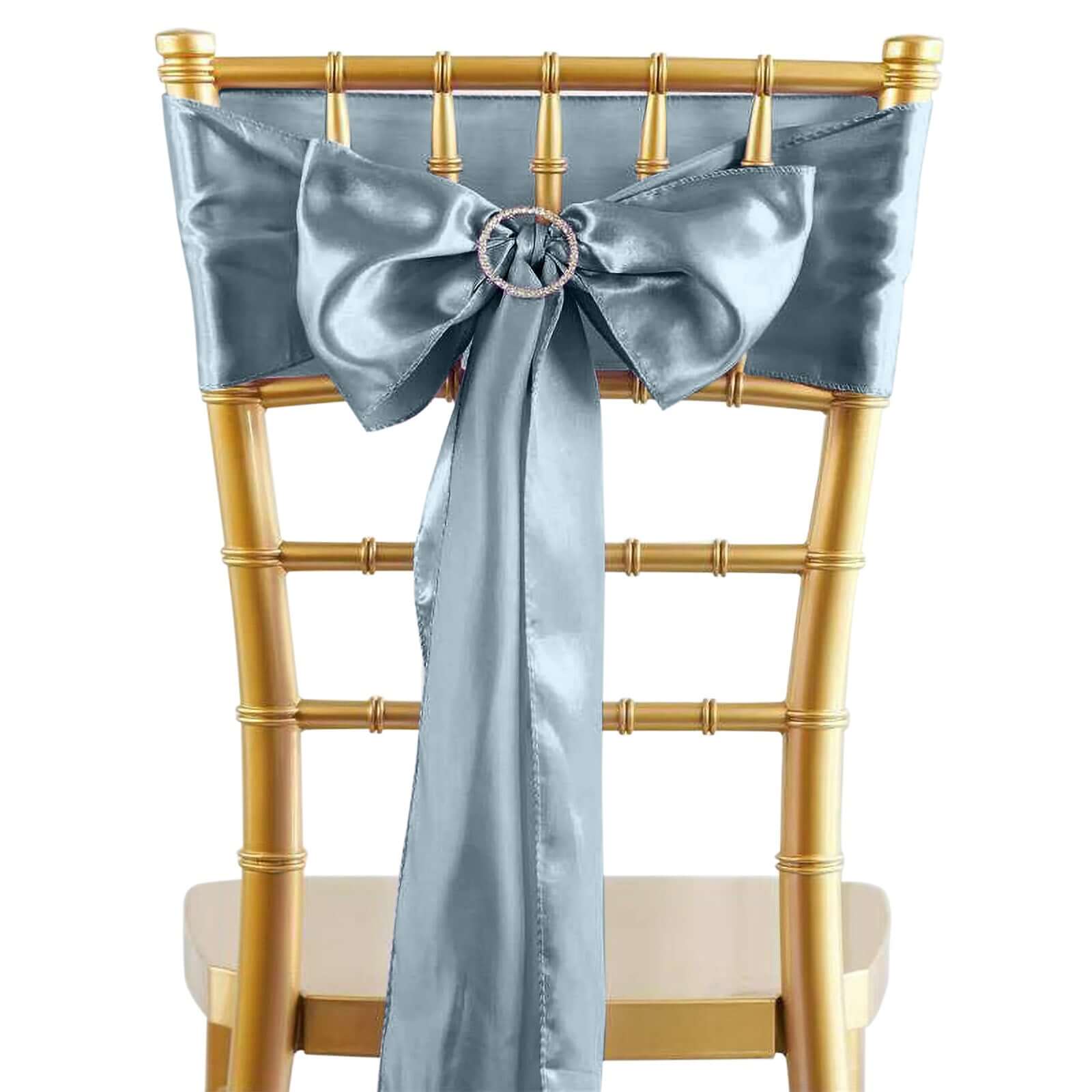 5 Pack Satin Chair Sashes Dusty Blue - Durable Chair Bows with Shiny Finish 6x106