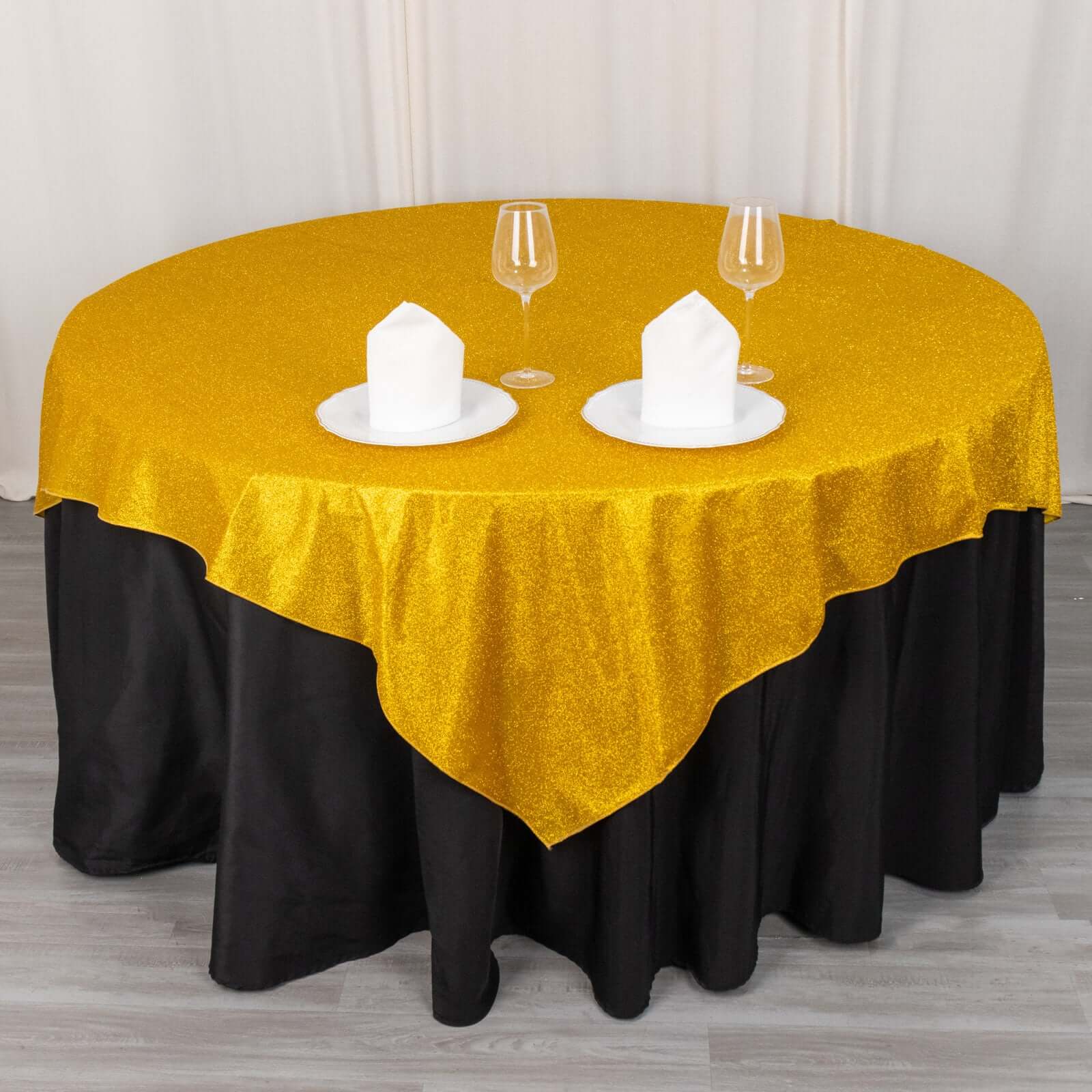 Polyester 72x72 Table Overlay Square Tablecloth Gold - Glitter Sparkle Design for Classy Celebrations