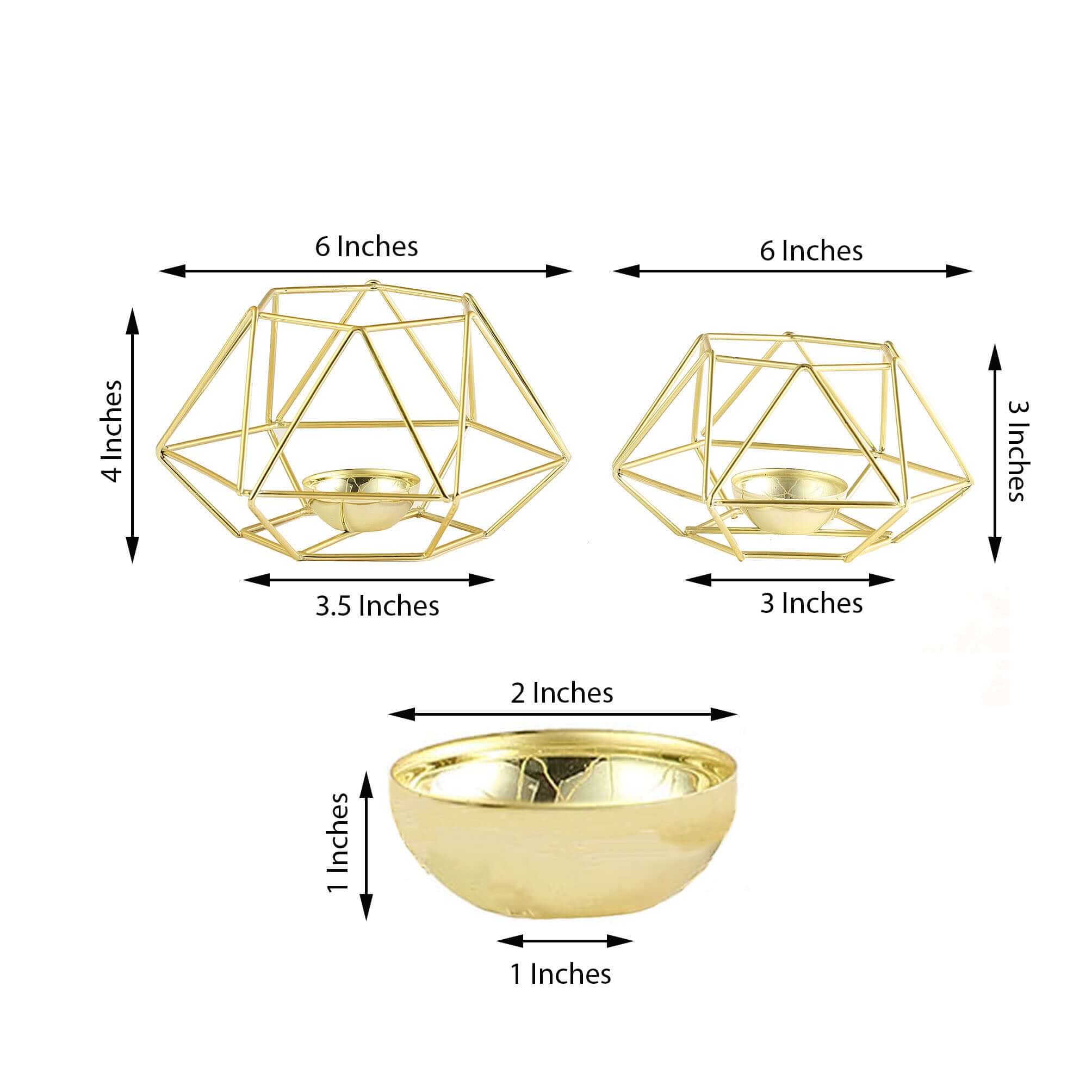 Set of 2 Candle Holders Metal Hexagon Geometric Design Gold - Modern Decorative Centerpieces for Tables 4x3