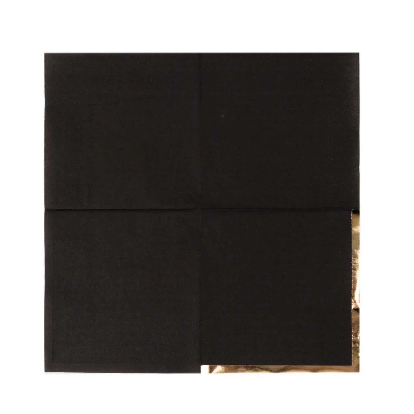 50-Pack Paper Beverage Napkins Black with Gold Foil Edge - 2 Ply Disposable Soft 18GSM Cocktail Napkins for Events 5x5