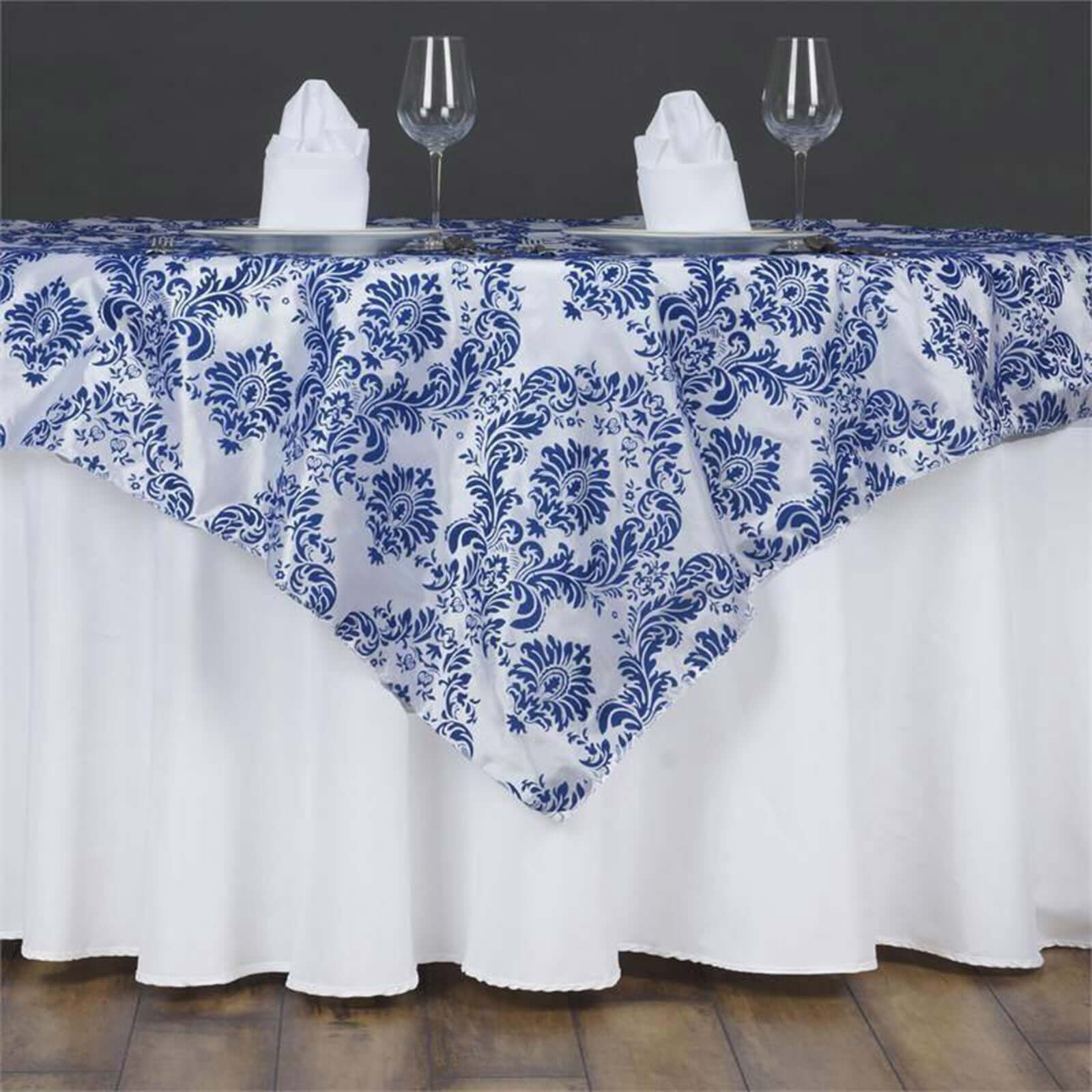 Flocking 60x60 Table Overlay Square Tablecloth Royal Blue - Damask Table Cover