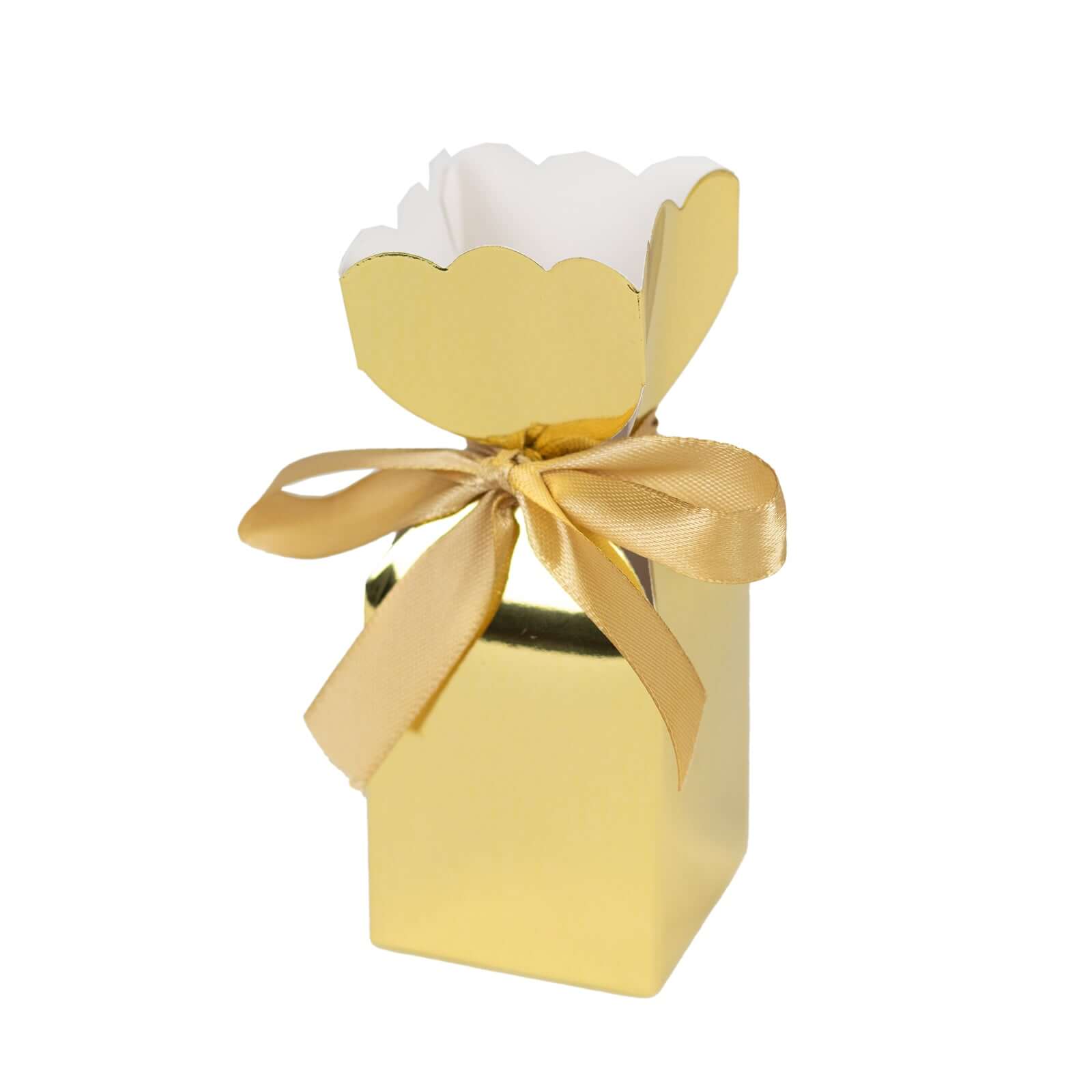 25 Pack Gold Floral Top Satin Ribbon Party Favor Candy Gift Boxes