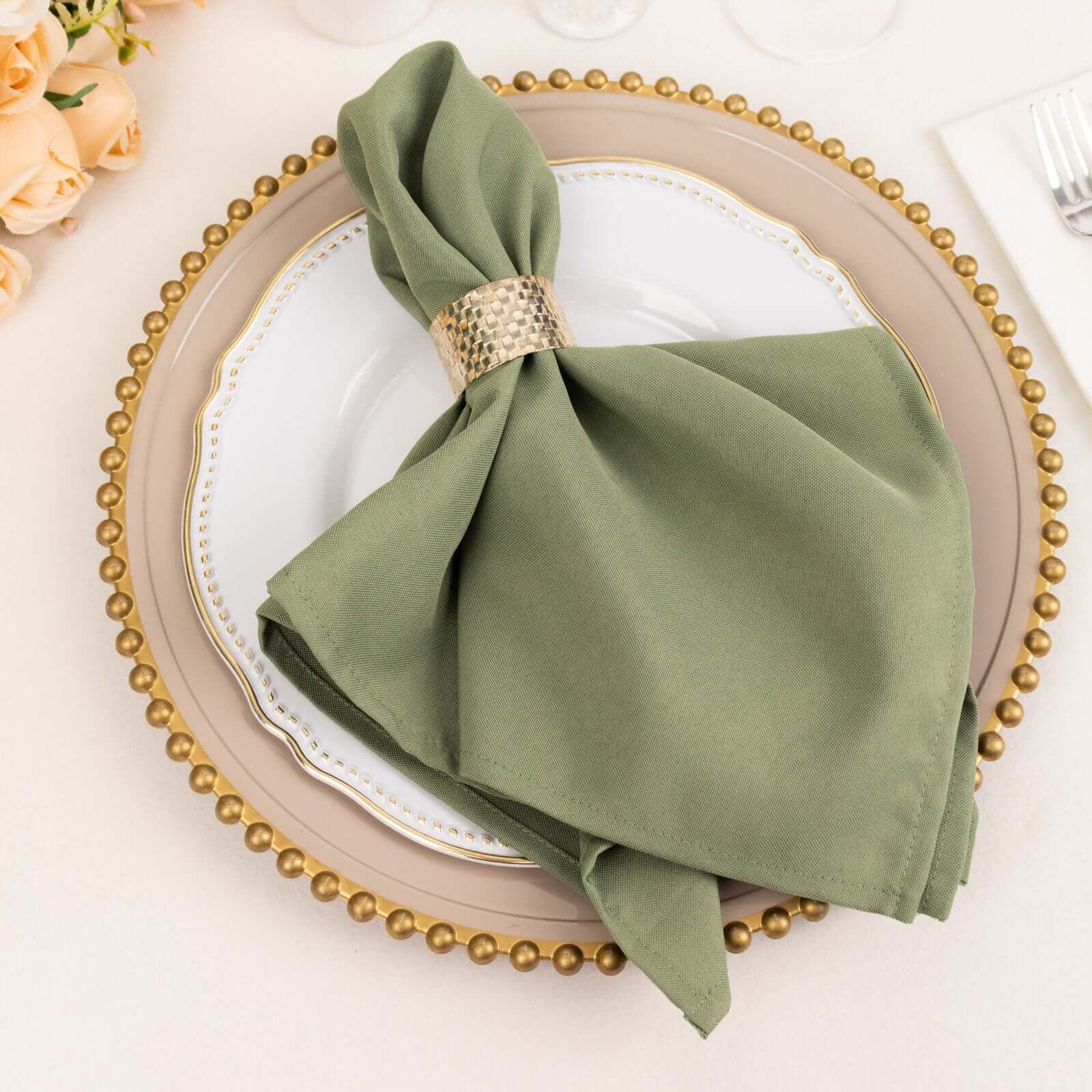 5 Pack Premium Polyester 20x20 Napkins Dusty Sage Green - Wrinkle-Resistant & Durable Dinner Napkins