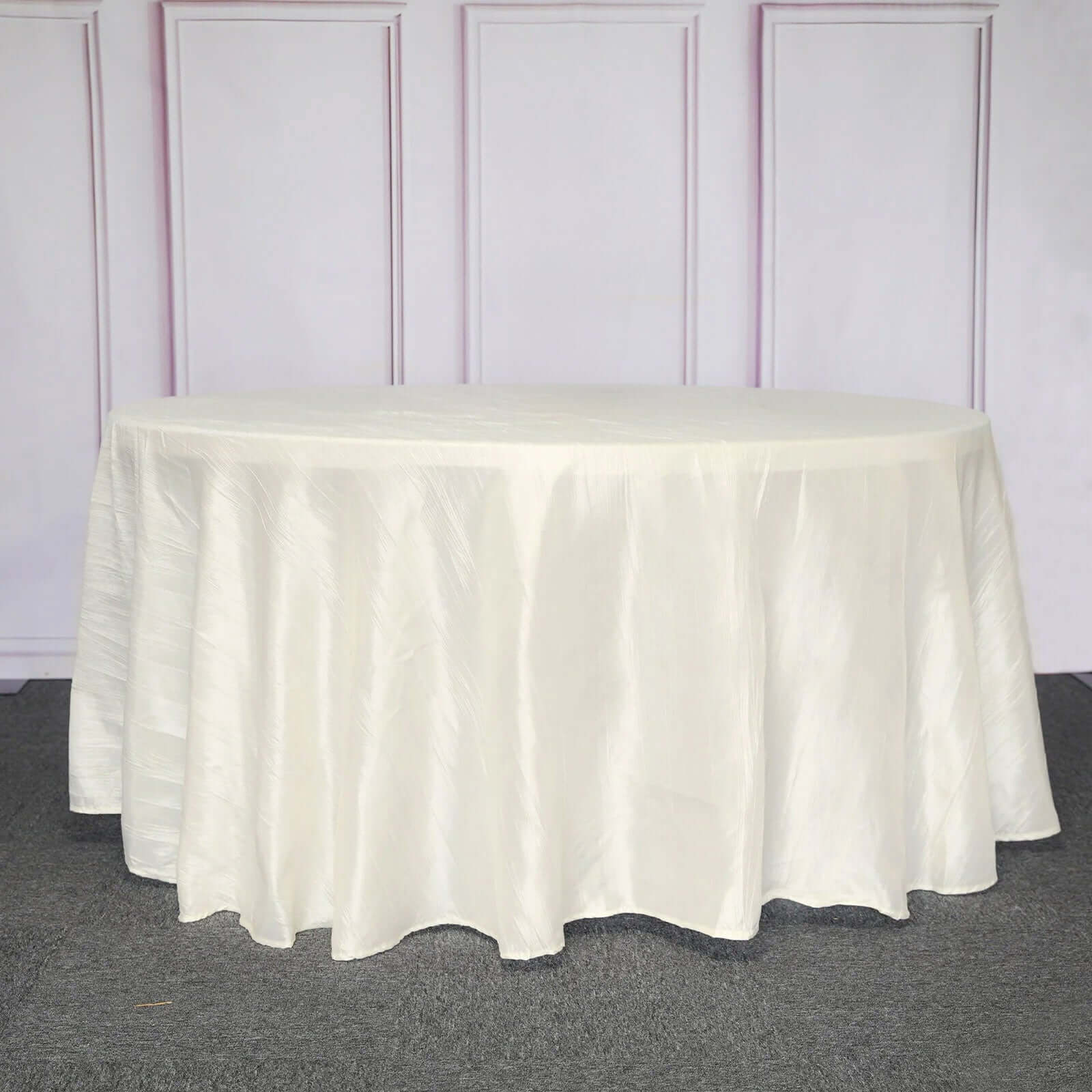 Taffeta 120 Round Tablecloth Ivory - Seamless Accordion Crinkle Table Cover