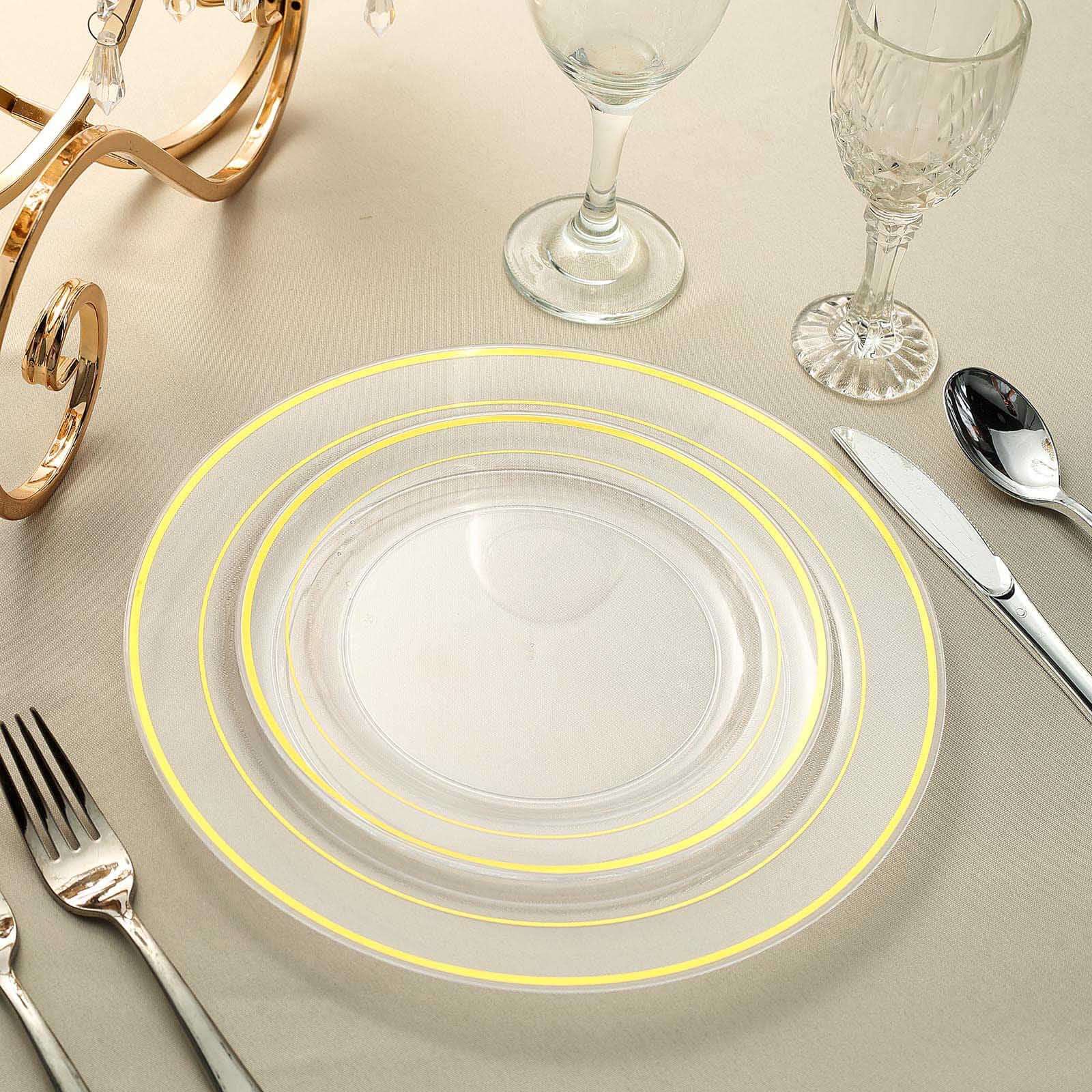 10-Pack Plastic Dessert Plates Clear with Très Chic Gold Rim - Disposable Plates for Parties 8