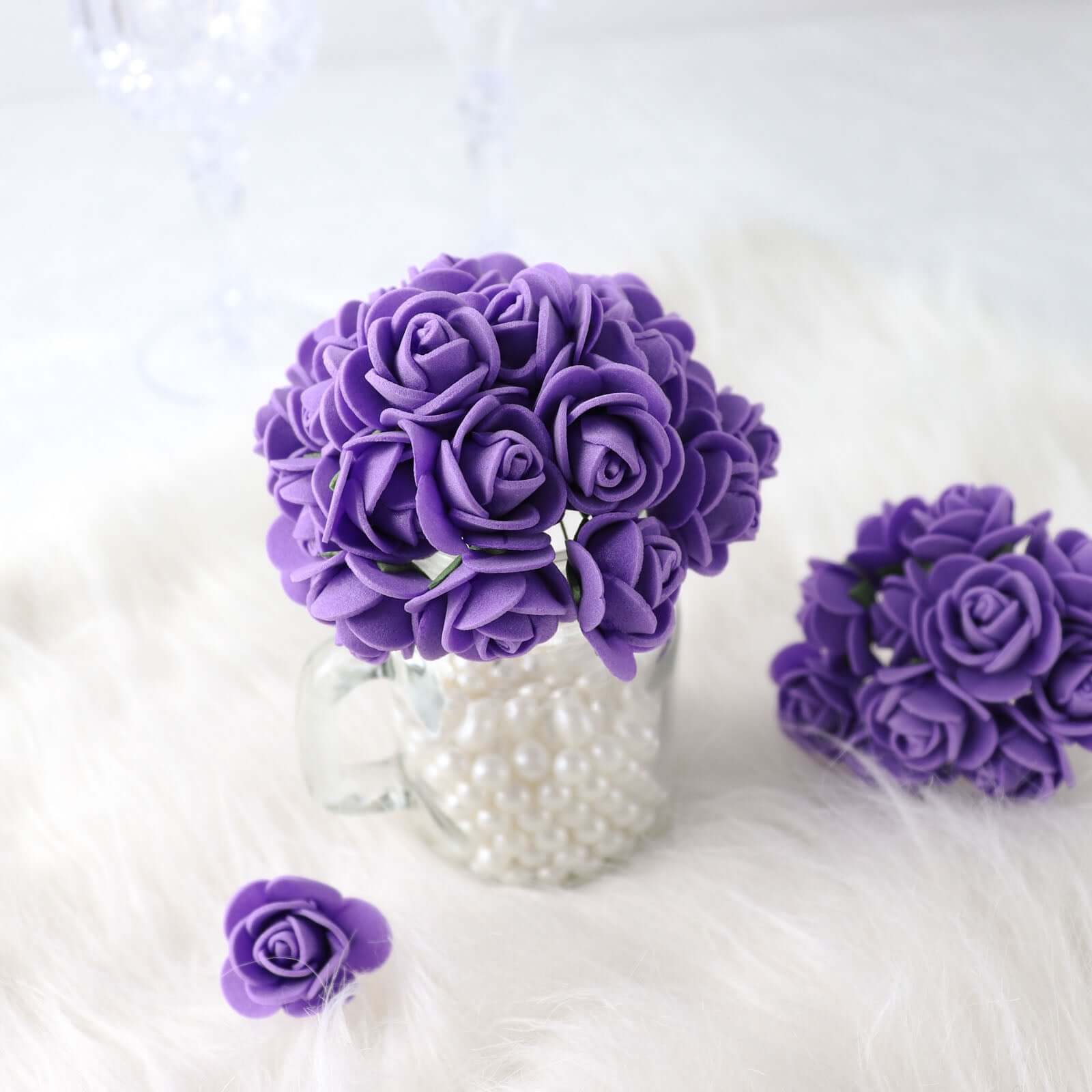 48 Roses 1 Purple Real Touch Artificial DIY Foam Rose Flowers With Stem, Craft Rose Buds