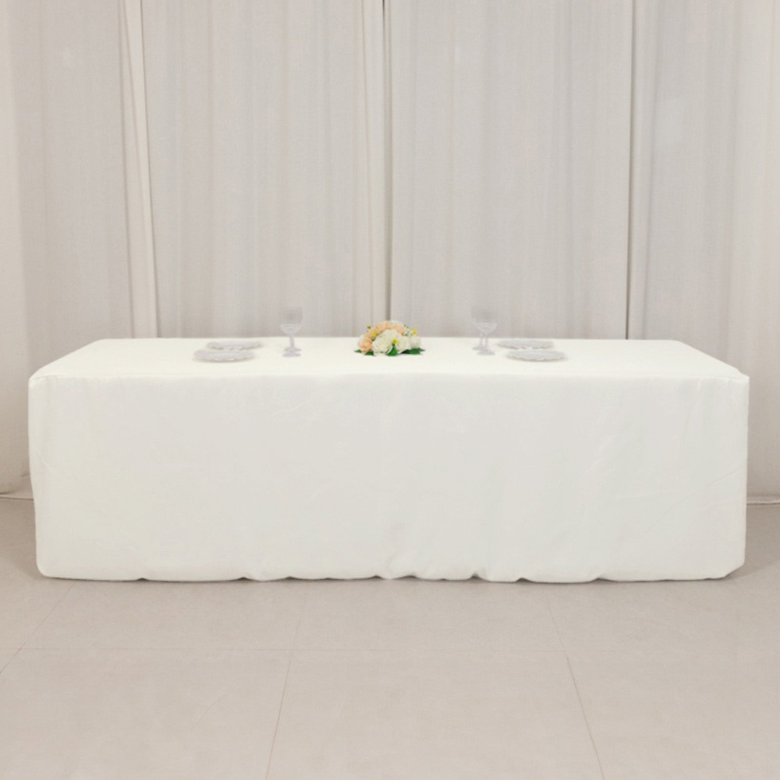 Fire Retardant Premium Polyester 8ft Rectangular Tablecloth Ivory Fitted High-Performance Table Cover
