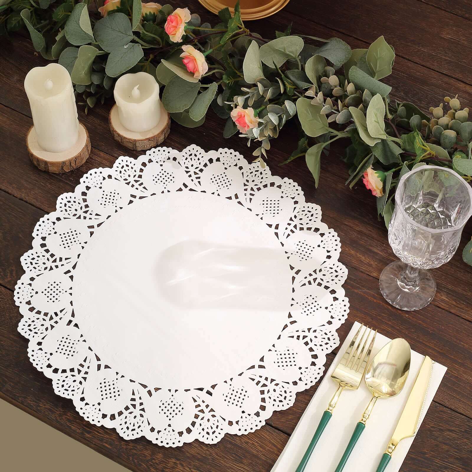 100 Pcs Paper 12 Round Placemats in White - Food Grade Lace Paper Doilies for Dessert Display & Table Decor