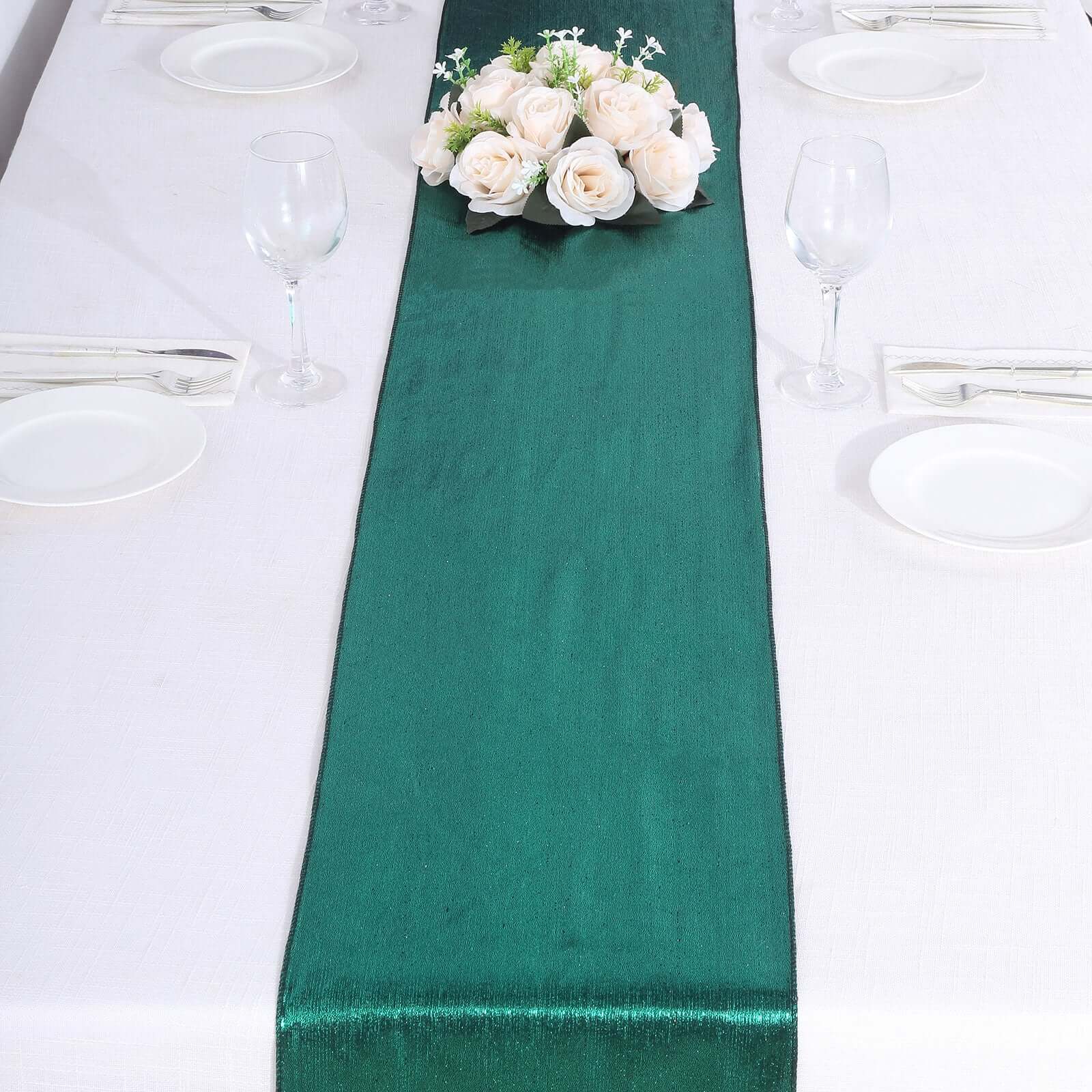 Polyester 12x108 Table Runner Hunter Emerald Green Shimmer Sequin Dots - Wrinkle-Free Finish Table Linen