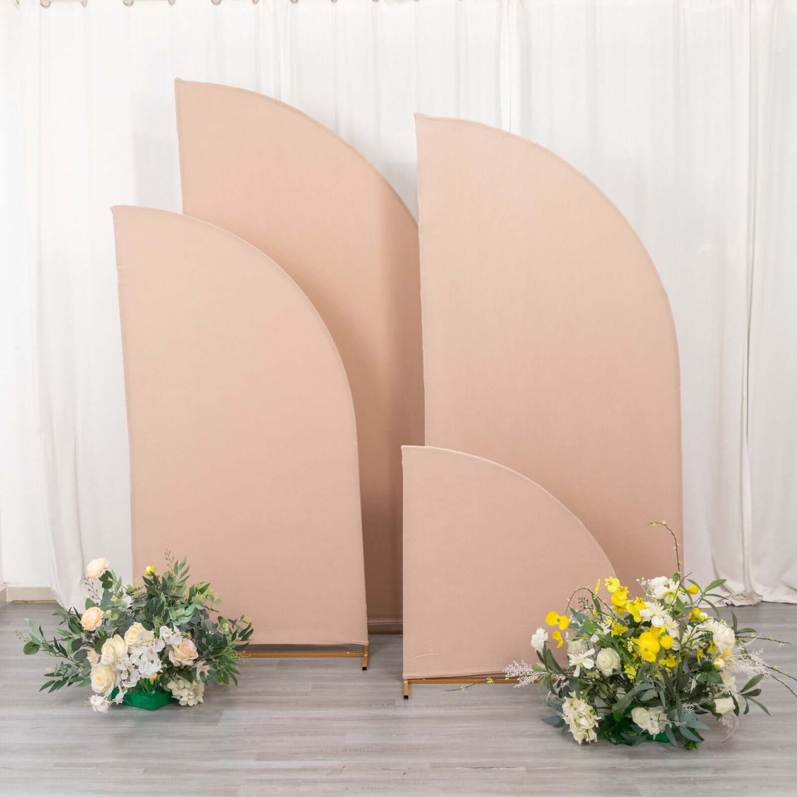 Set of 4 Matte Nude Spandex Half Moon Chiara Backdrop Stand Covers, Custom Fitted Wedding Arch Covers - 2.5ft,5ft,6ft,7ft