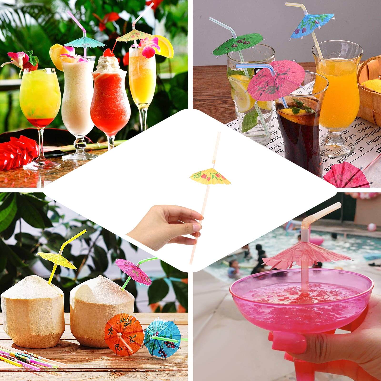 50-Pack Umbrella Drinking Straws Multi-Colored - Fun Disposable Straws for Tropical Parties 10