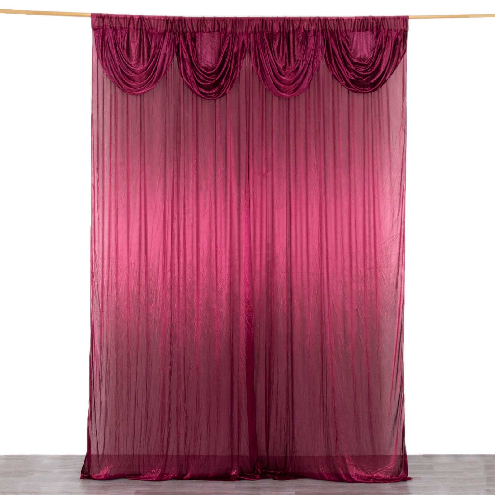 10ftx10ft Burgundy Double Drape Pleated Satin Event Curtain Drapes, Glossy Photo Backdrop Event Panel