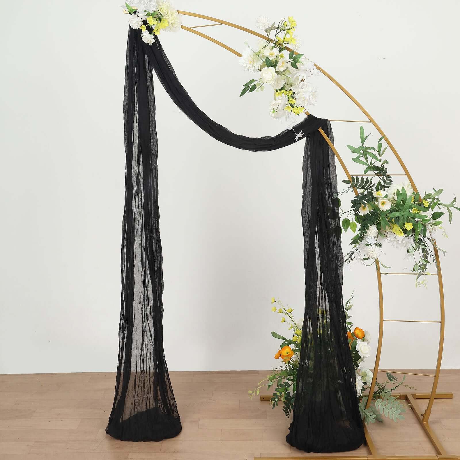 20ft Black Gauze Cheesecloth Fabric Wedding Arch Drapery, Window Scarf Valance, Boho Decor Arbor Curtain Panel