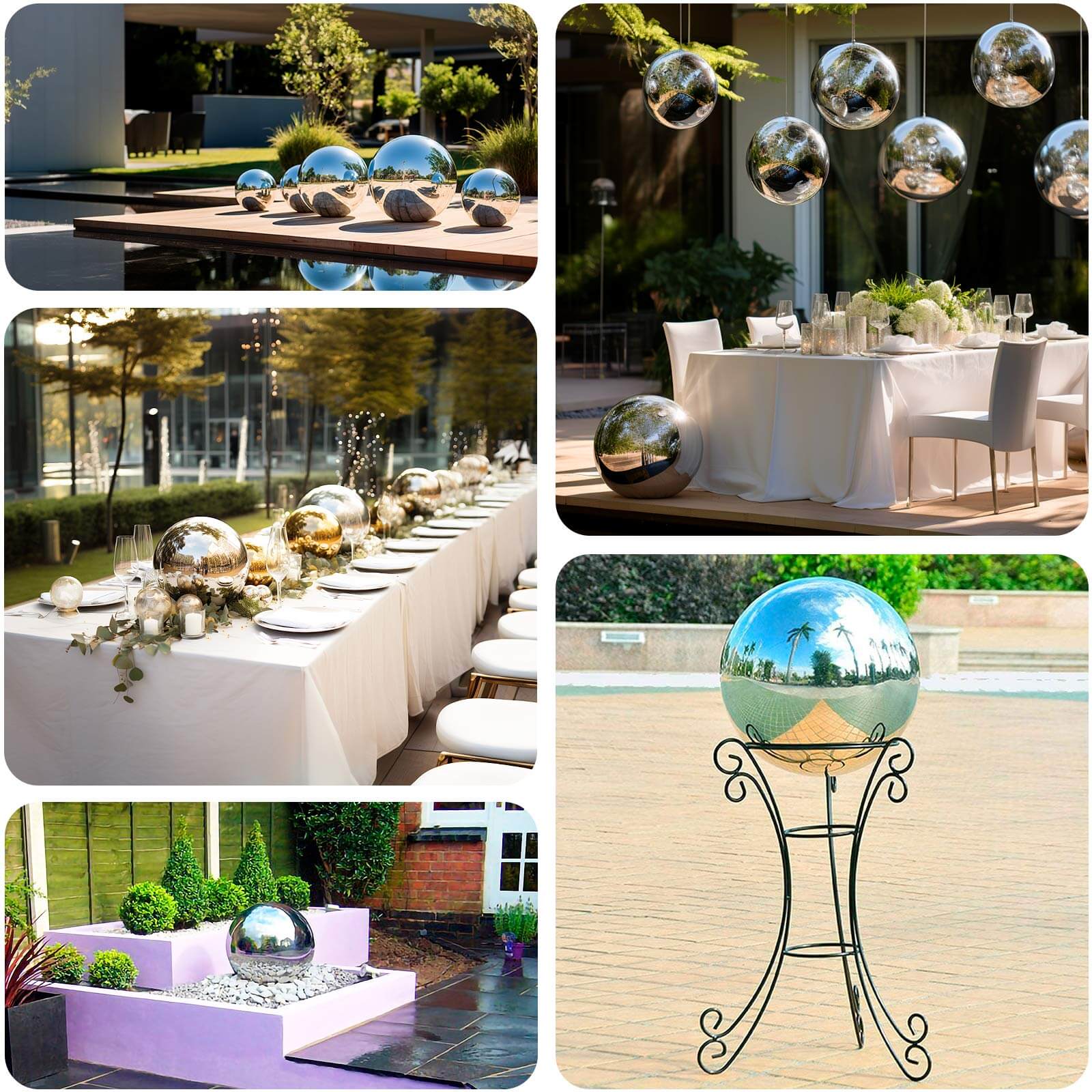 2-Pack Gazing Globe Mirror Ball Reflective Hollow Stainless Steel Silver Spheres - Decorative Outdoor Garden Display 12