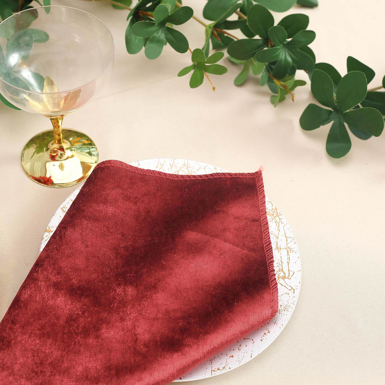 5 Pack Premium Velvet 20x20 Napkins Burgundy - Soft Sheen Finish Cloth Napkins