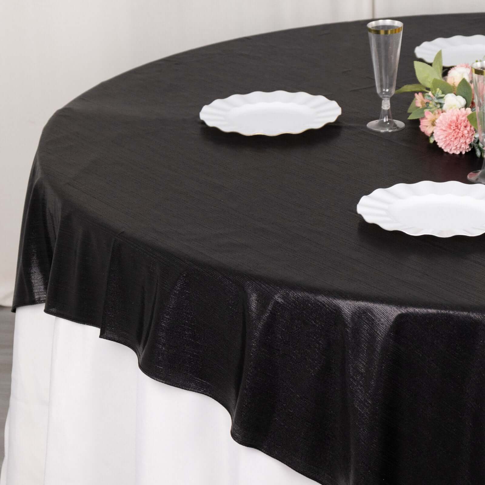 Polyester 72x72 Table Overlay Square Tablecloth Black - Sequin Dots Wrinkle-Free Table Cover