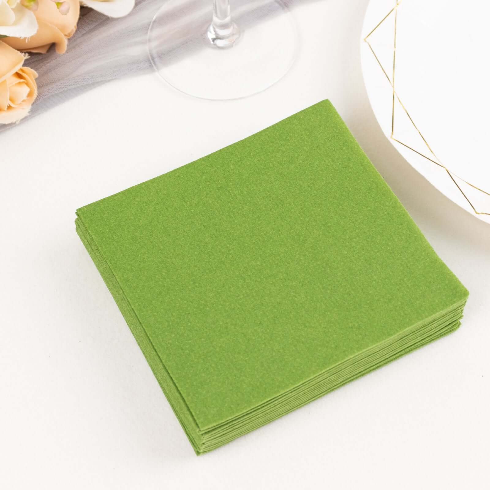 20-Pack Paper Linen-Like Cocktail Napkins Olive Green - Disposable 5x5 Airlaid Soft Napkins