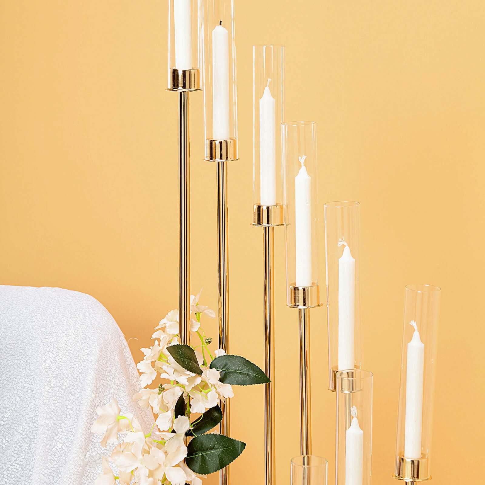 12-Arm Cluster Taper Candle Holder Gold with Clear Glass Shades - Grand Candle Arrangement for Events 57