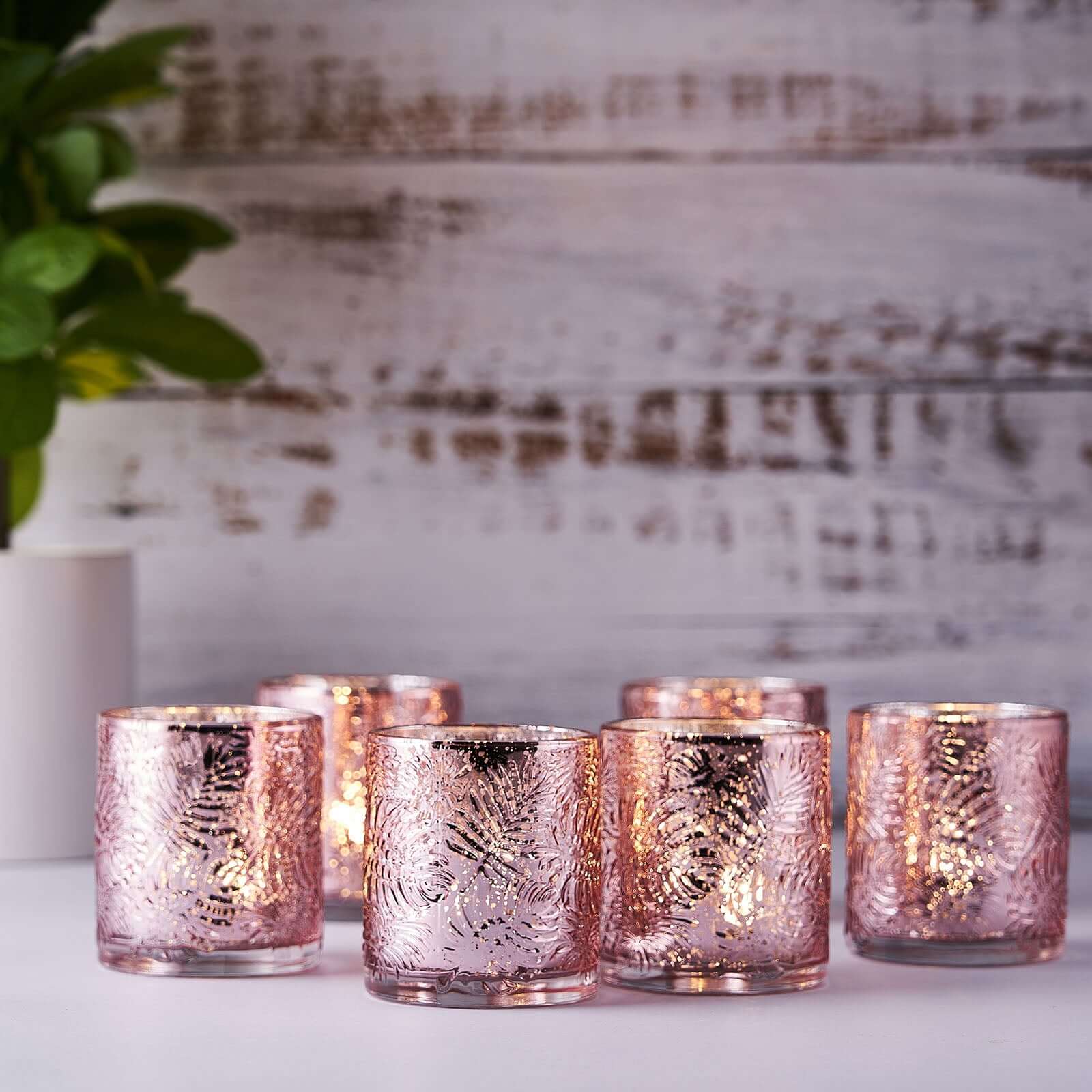 6-Pack Mercury Glass Candle Holders Rose Gold Primrose Design - Votive Tealight Holders for Weddings