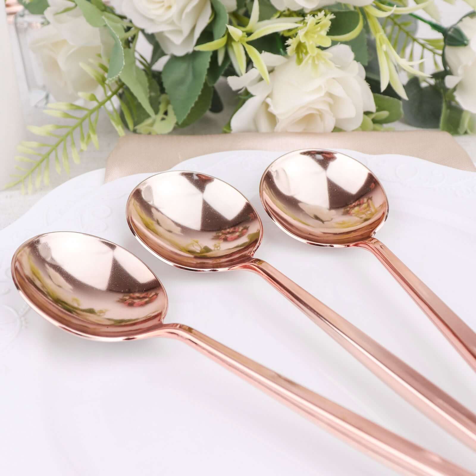 24-Pack Plastic Spoons Glossy Rose Gold - Premium Heavy Duty Disposable Silverware 8