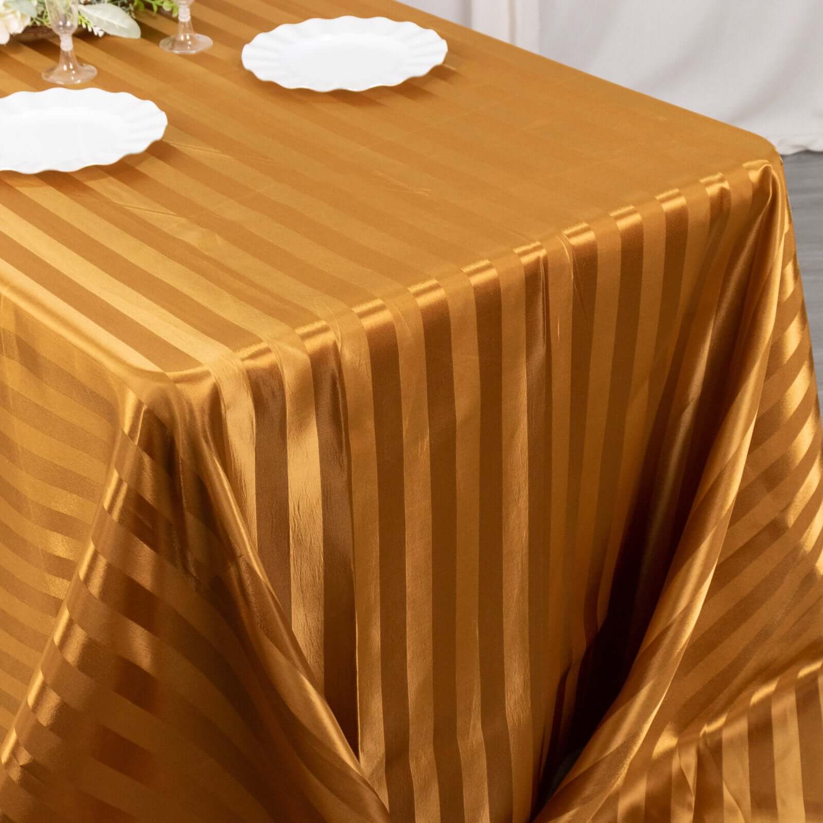 Satin Striped 90x132 Rectangular Tablecloth Gold Satin Stripe - Seamless Silky Smooth Table Cover