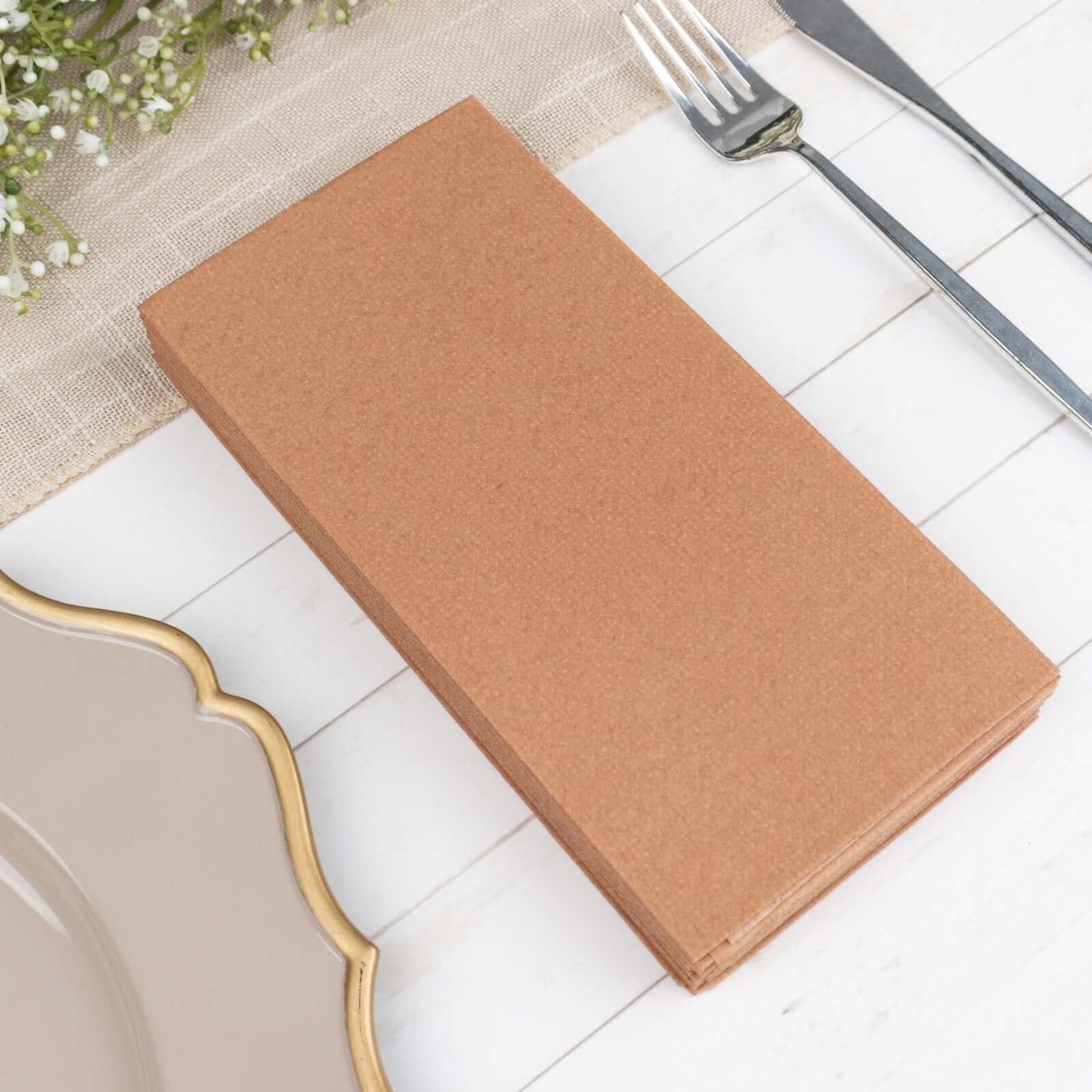 20-Pack Paper Linen-Like Napkins Terracotta (Rust) - Disposable Hygienic Airlaid Guest Towels 8.5x4