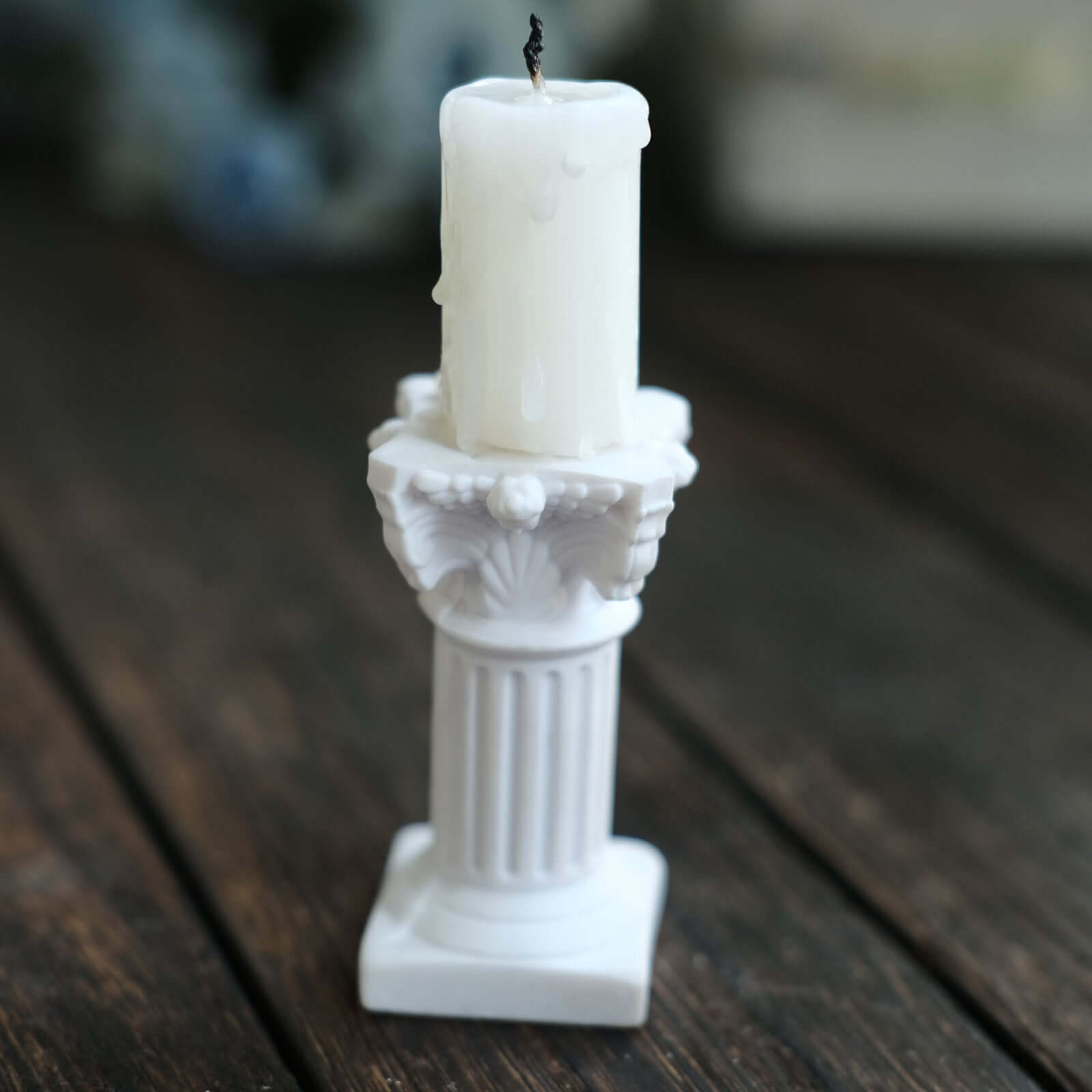 6-Pack Resin Roman Column Pillar Pedestal Candle Holders, Greek Statue Antique White Stands Sturdy Decorative Design 2.5