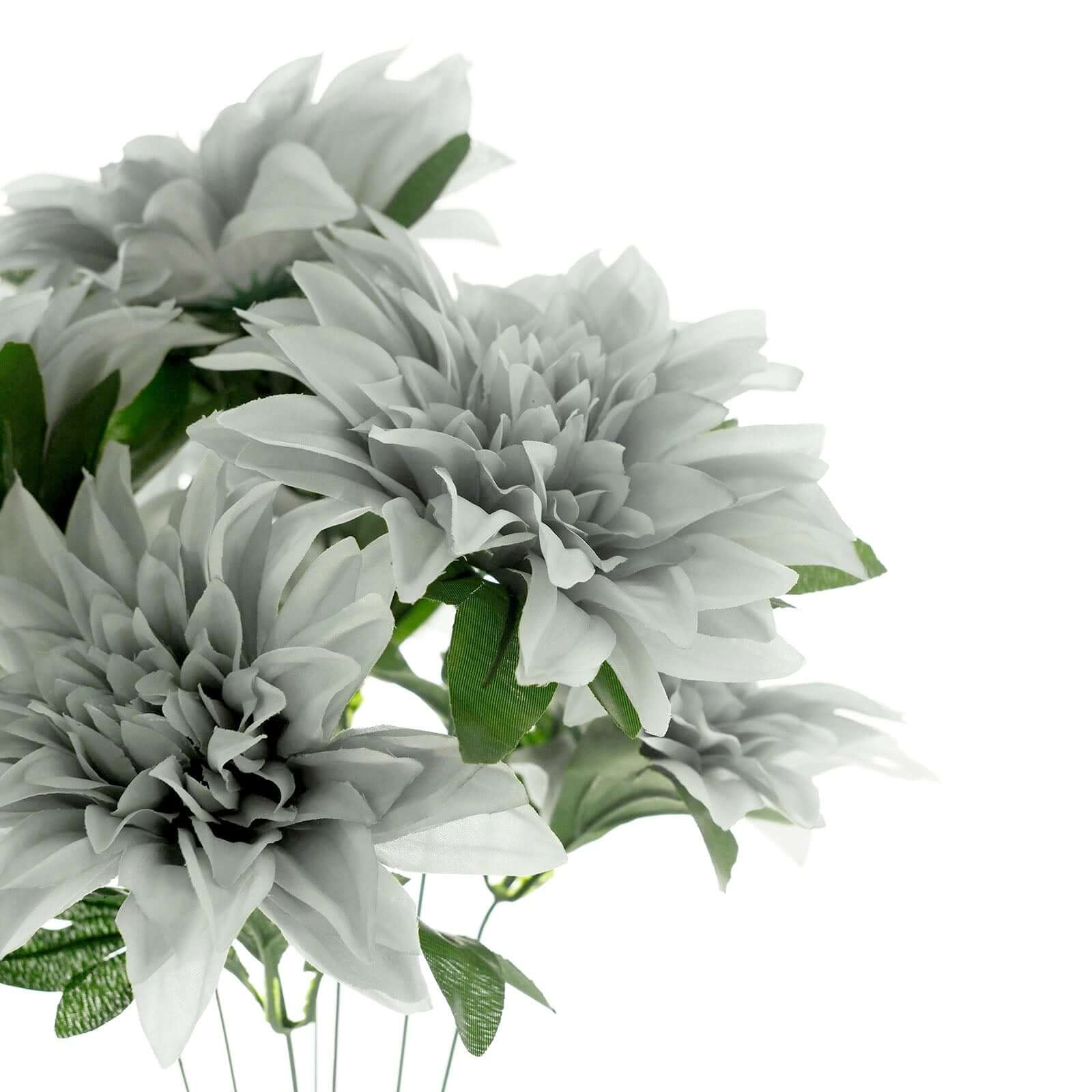 2 Bouquets 20 Silver Artificial Silk Dahlia Flower Spray Bushes